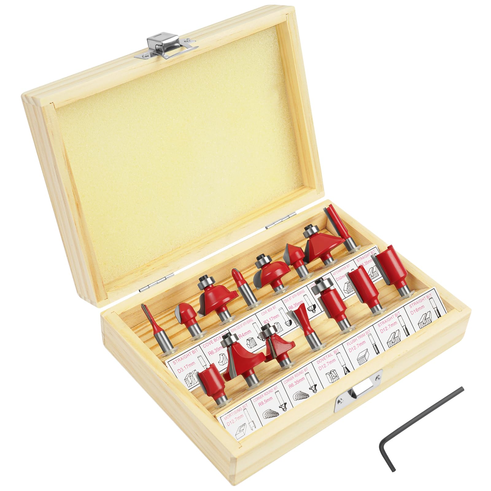 flintronic Fresas Set 15 PCS Cortadores Madera Diámetro Caña Herramienta Fresado Kit Carpintería Caja Madera 6.35mm