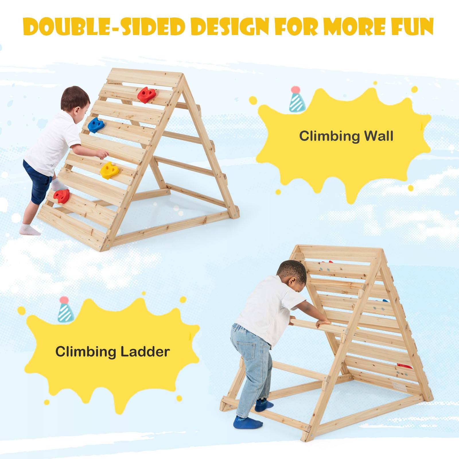 COSTWAY Double Sided Triangle Climber Wooden Climbing Toy