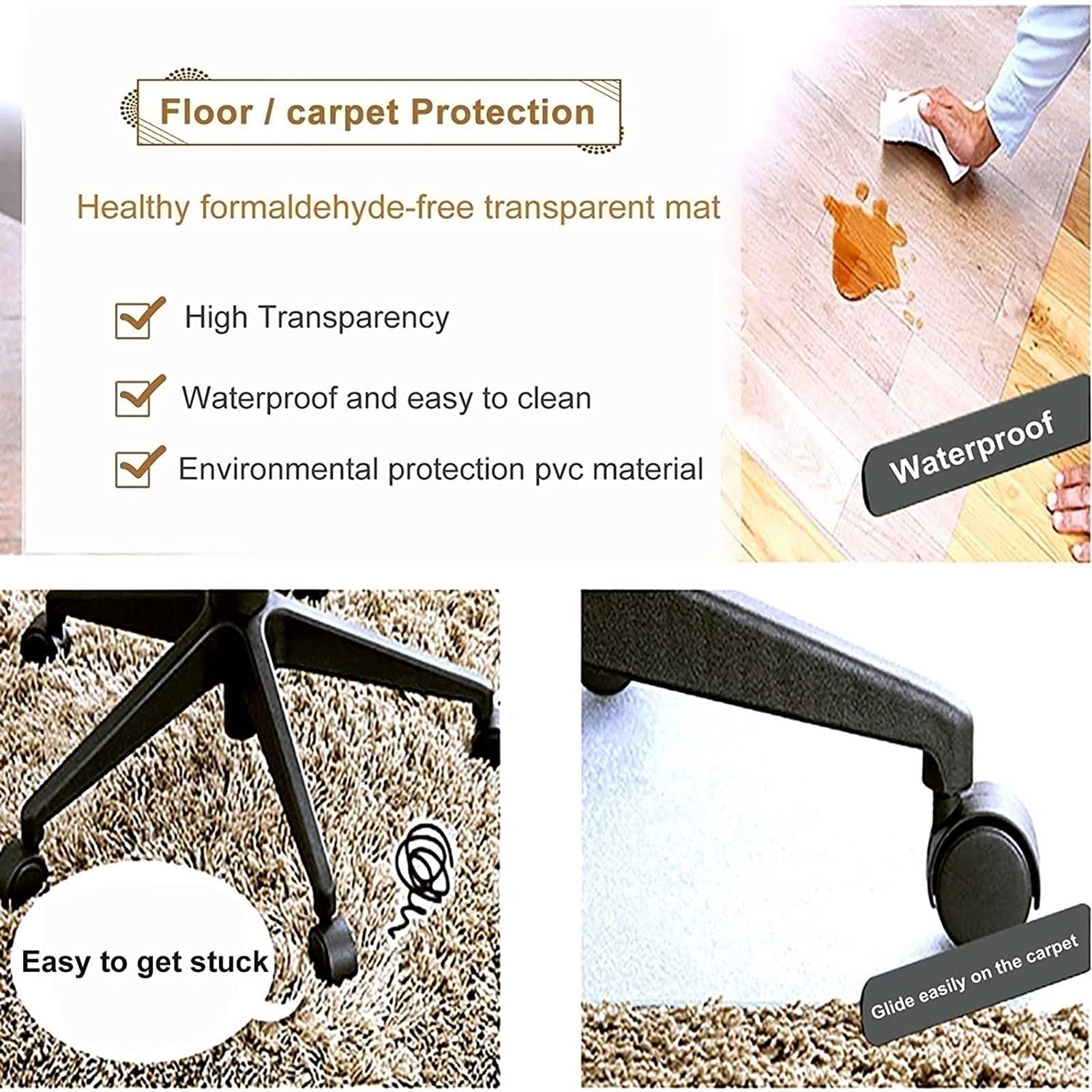 Alfombras de vinilo antideslizantes impermeables – Protector de suelo transparente para alfombras de madera dura y azulejos disponibles en anchos de 60 cm a 160 cm, ideal para zonas de alto tráfico