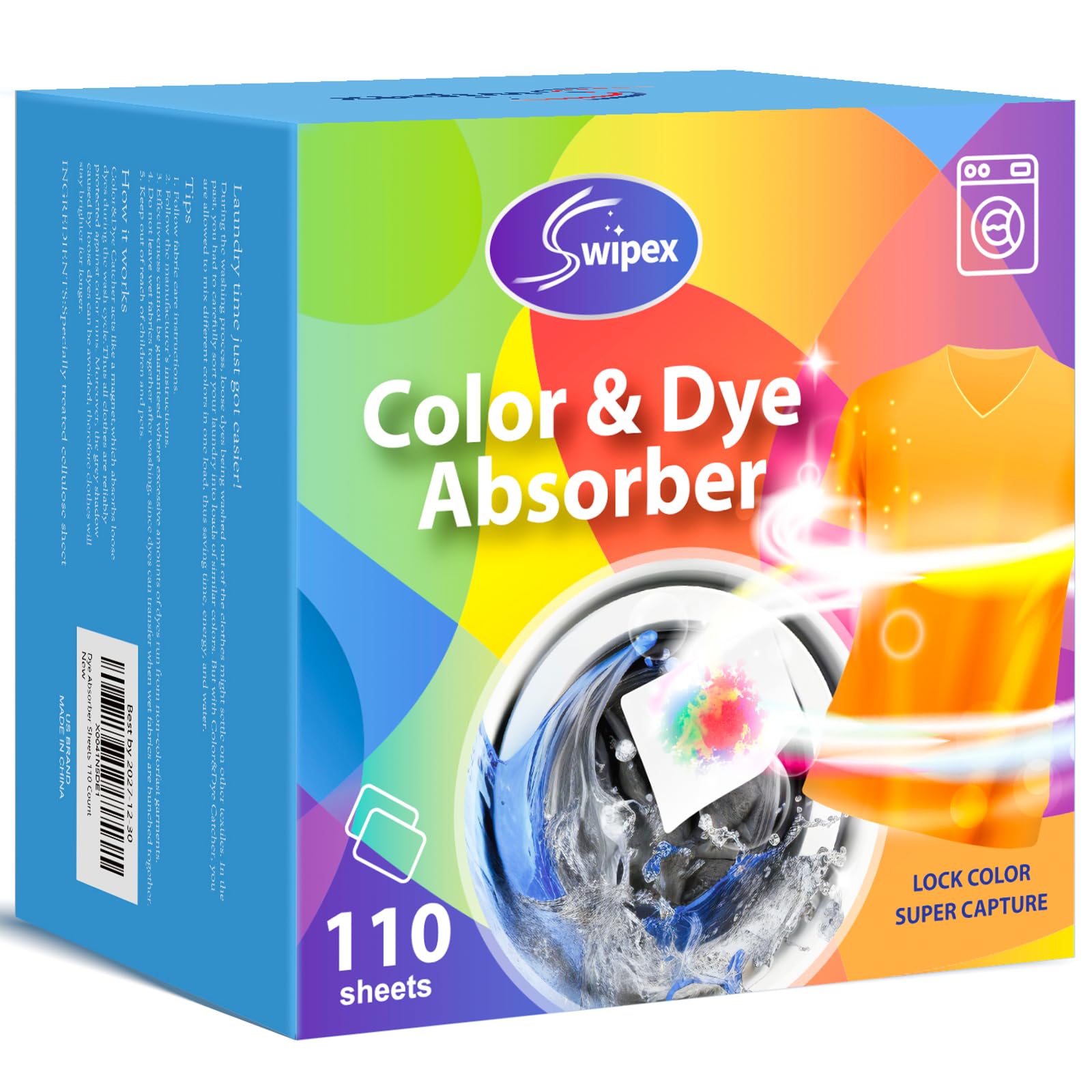 SWIPEXColor Dye Catchers for Laundry 110 Count, Fragrance Free Dye Absorber Laundry Sheets, Prevent Color Runs, Home School Laundry Essentials