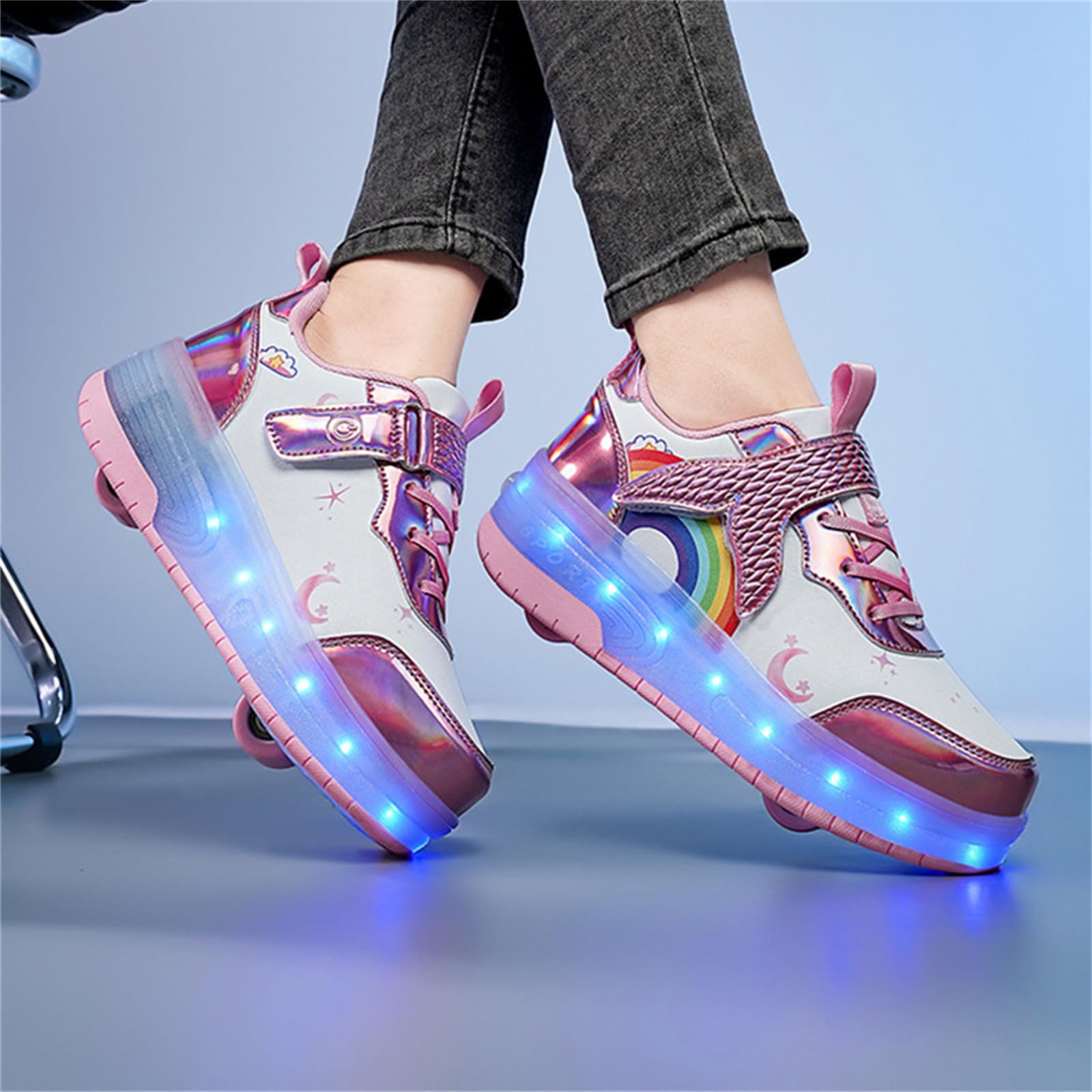 Zapatos con Ruedas para Niñas Niños Patines con 2 Ruedas y Luces, Zapatillas Deportivas Retráctil 27-38 EU
