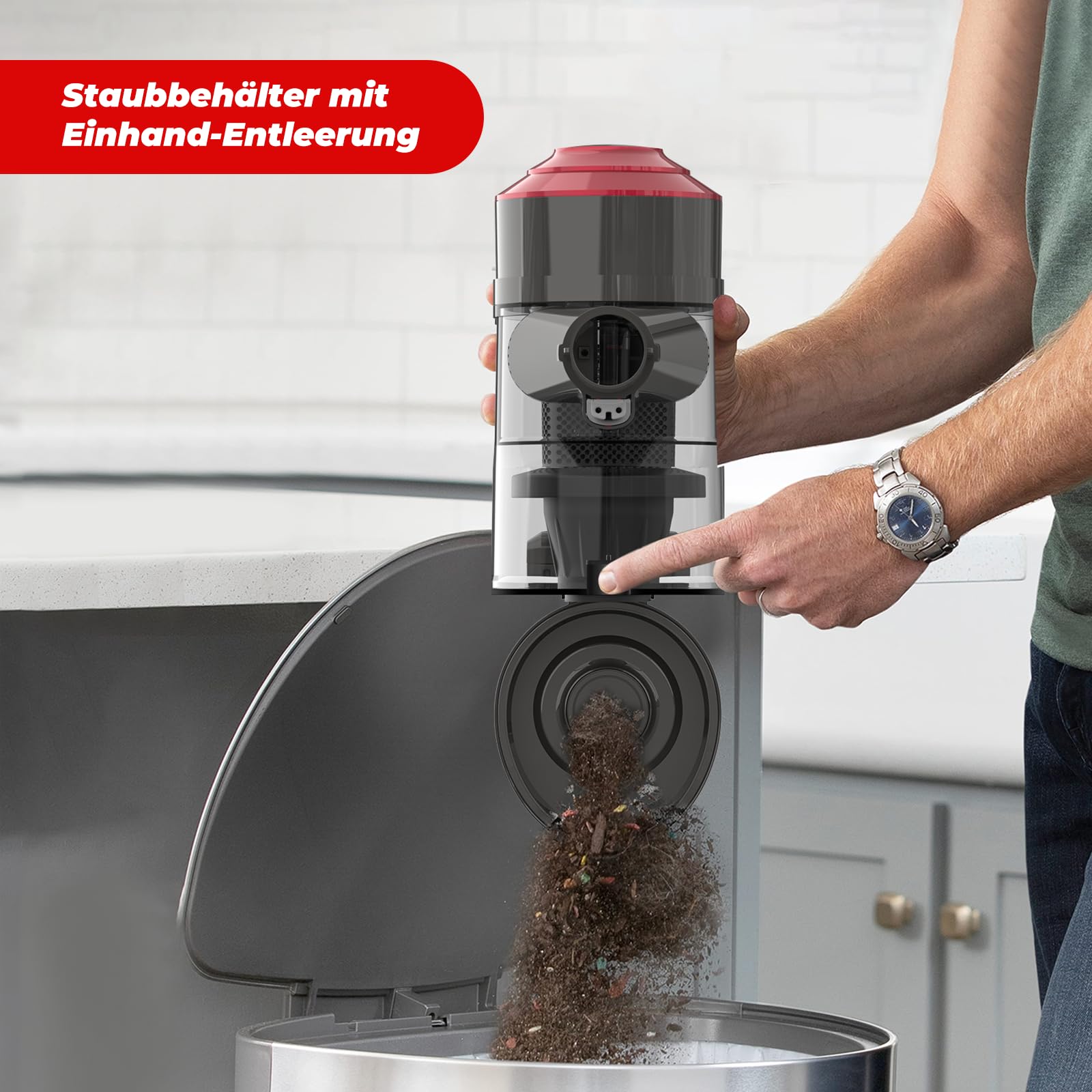 Akitas V10A Akku Staubsauger Kabellose mit 450W BLDC-Motor, 45kPa Saugleistung, 60 Min Laufzeit, LED-Bürste mit grünem Licht, Anti-Verhedderung, ideal für Teppiche, Hartböden & Tierhaare