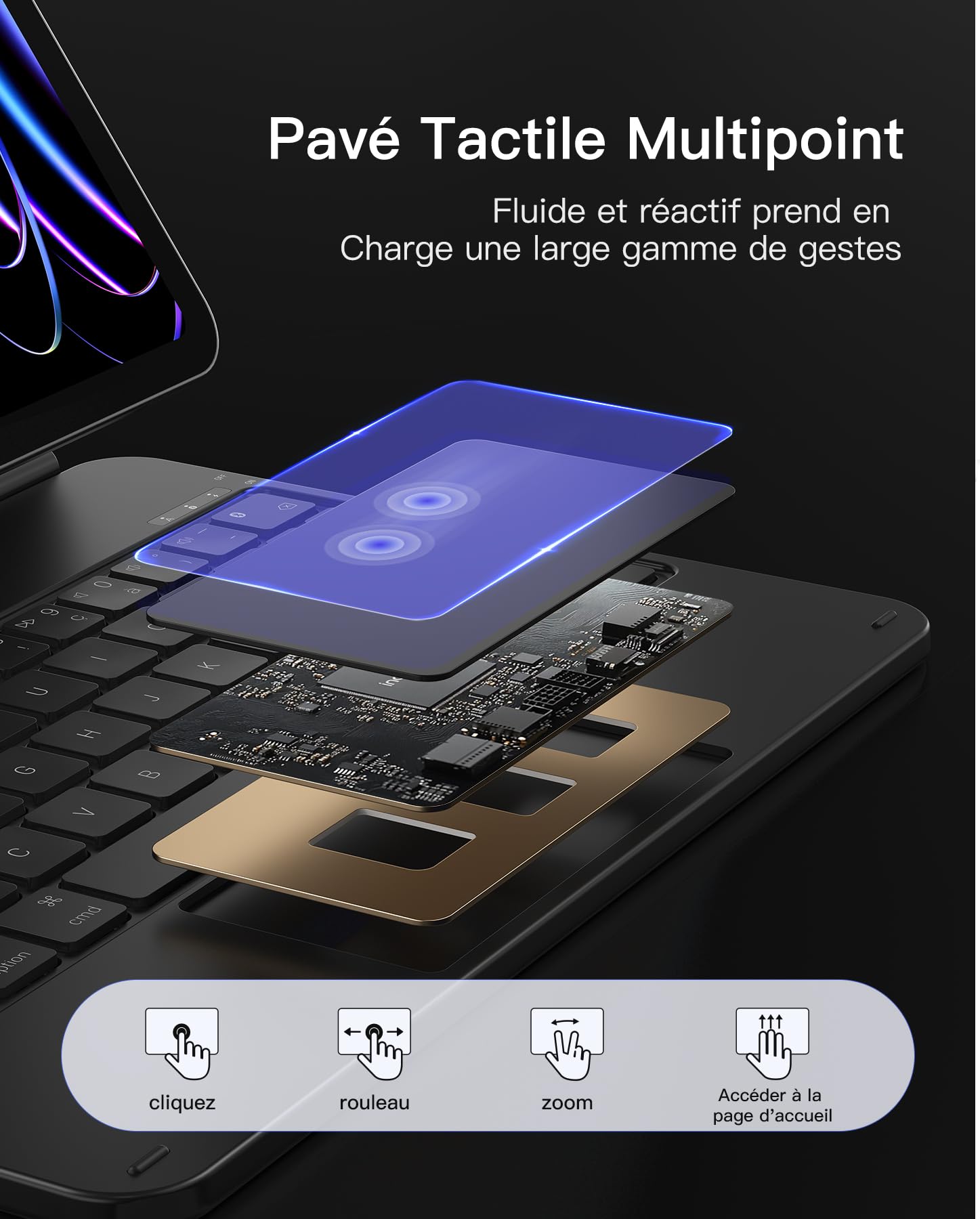 Inateck Housse Clavier magnétique pour iPad 10e génération 10,9 pouces/11e génération 2025 A16 11 Pouces : Support Flottant, rétroéclairage 7 Couleurs et trackpad, KB09119-10