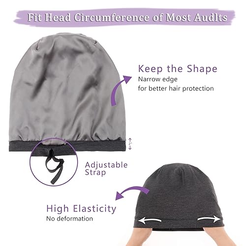 Miniatura 4 de Gorro de dormir con forro de satén de seda, ajustable que permanece toda la noche, gorro holgado para el cuidado del cabello rizado de mujeres y
