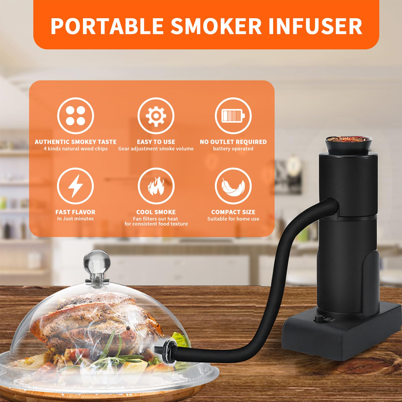 Affumicatore portatile a freddo con 4 tipi di trucioli di legno, affumicatore da cucina per sous vide carne, salmone, cocktail, formaggio, barbecue, ideale per feste in giardino