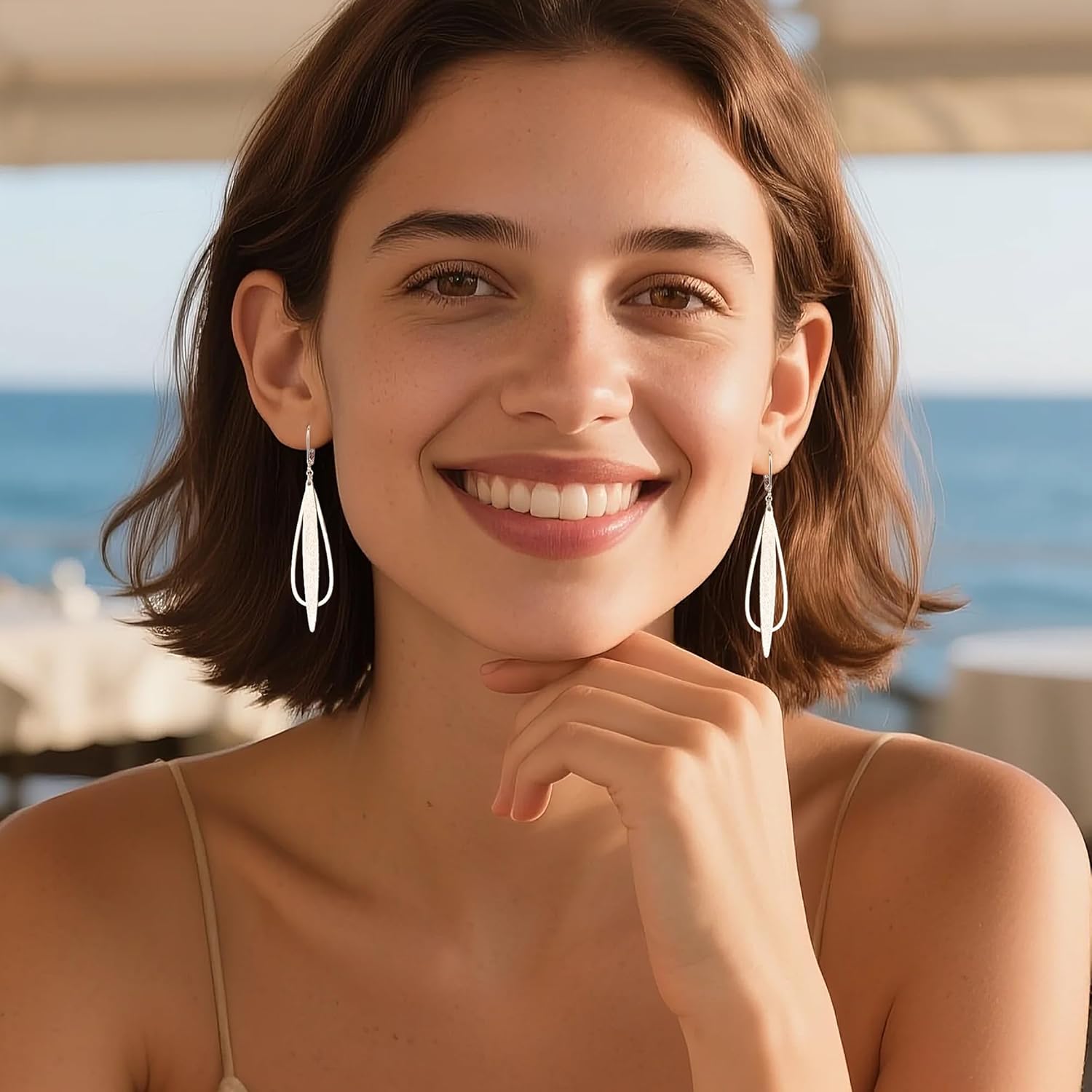 925 Sterling Silver Dangle Earrings for Women 14k Gold Plated Long Teardrop Dangle leverback Earrings Hypoallergenic Lightweight Brushed Dangling Drop Earring for Women Trendy Jewelry Gifts - Image 4