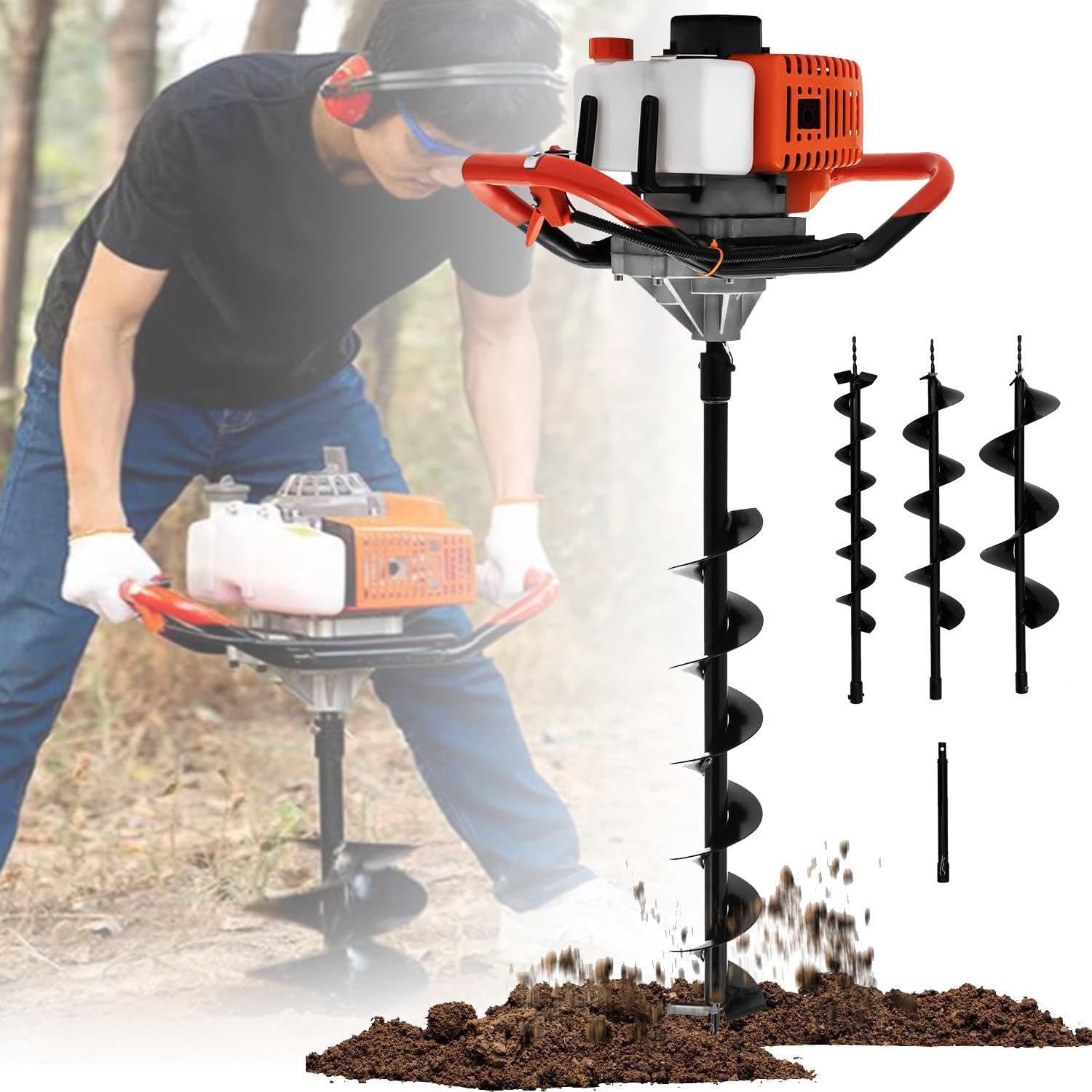 Tarière Thermique 2 Temps 71cc - Forets 10/15/20 Cm - Puissance 2,3 KW - Idéale Plantation, Clôtures, Travaux Agricoles