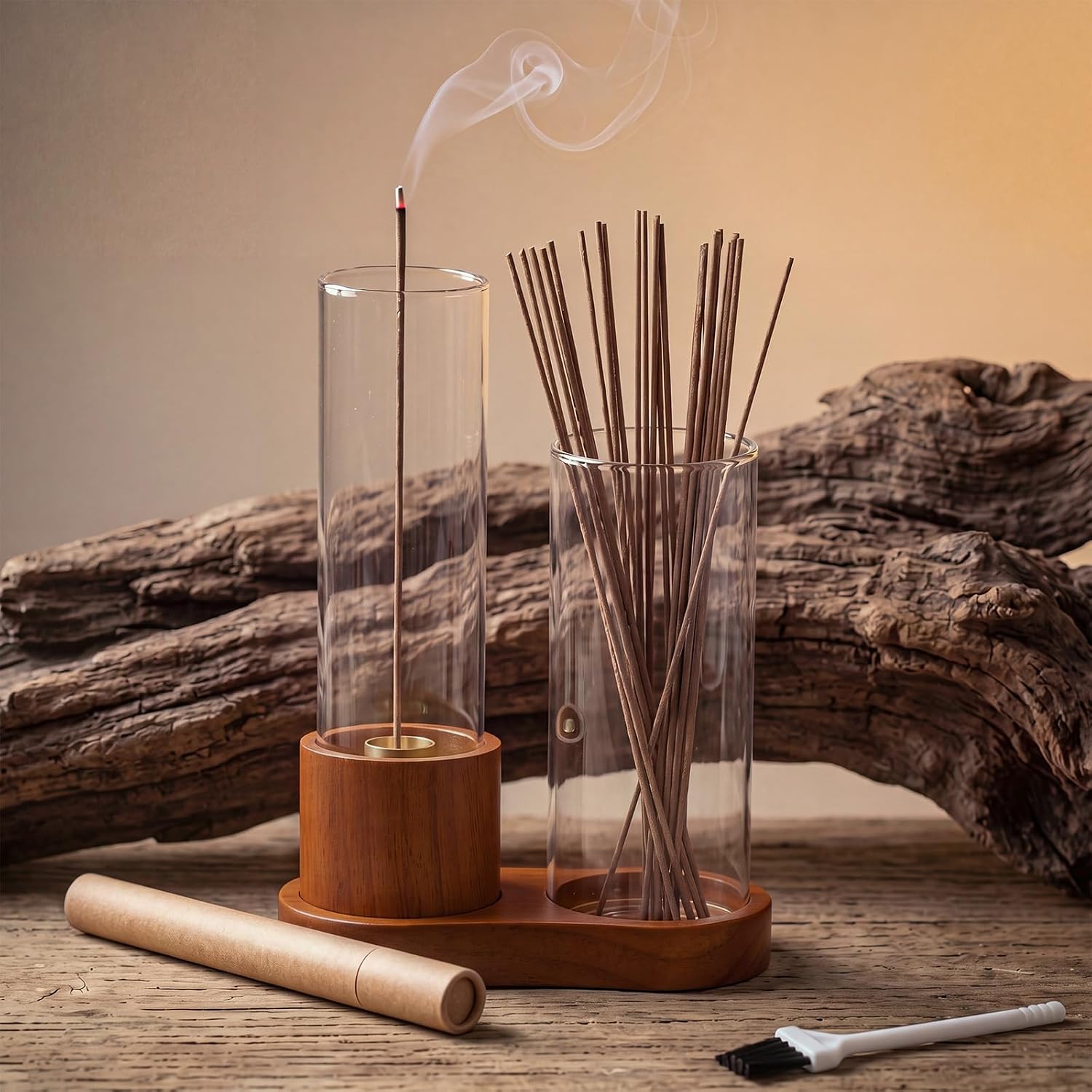 2 in 1 Incense Burner Wooden Glass Incense Holder for Sticks Wood