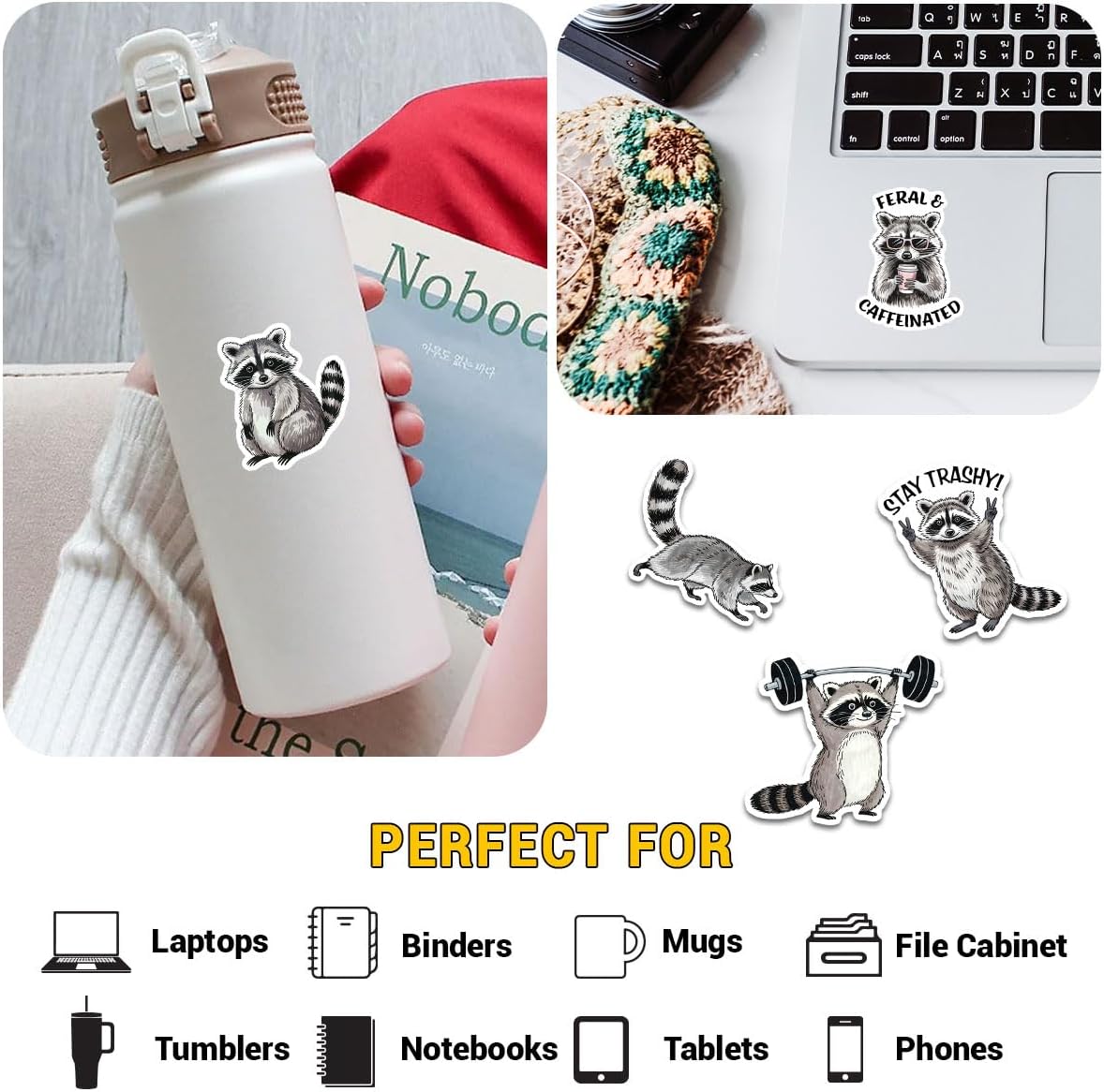 (10pcs-3in) Funny Raccoon Stickers – Gift for Friends, Parents, Siblings, Teammates, Teachers, Students, Colleagues, Family – Ideal for Laptops, Water Bottles, Tumblers, Journals, Scrapbooking RC image 5