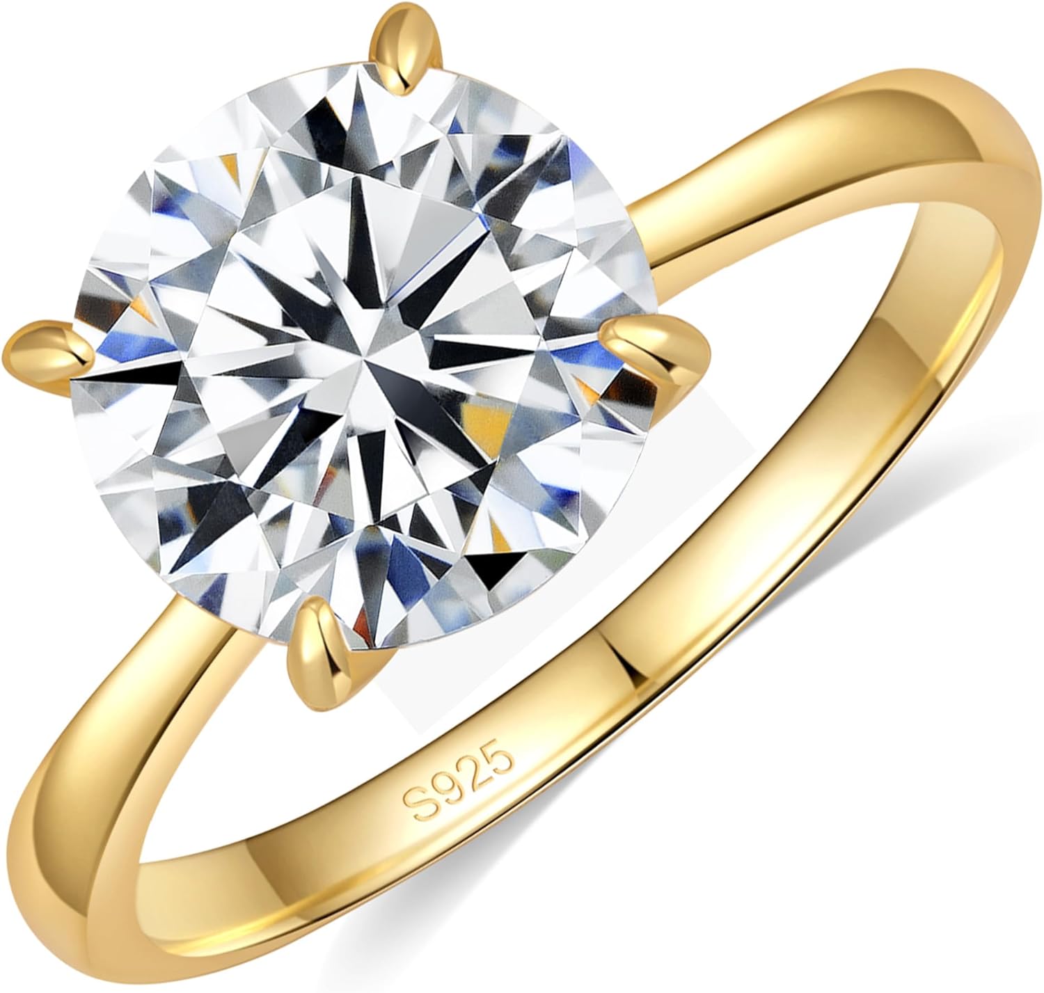 Aurora & Fiori 1/2/3/4 CT Round Moissanite Engagement Ring for Women, D Color VVS1 Solitaire Moissanite Ring S925 Sterling Silver with 18K Yellow/White Gold Plated