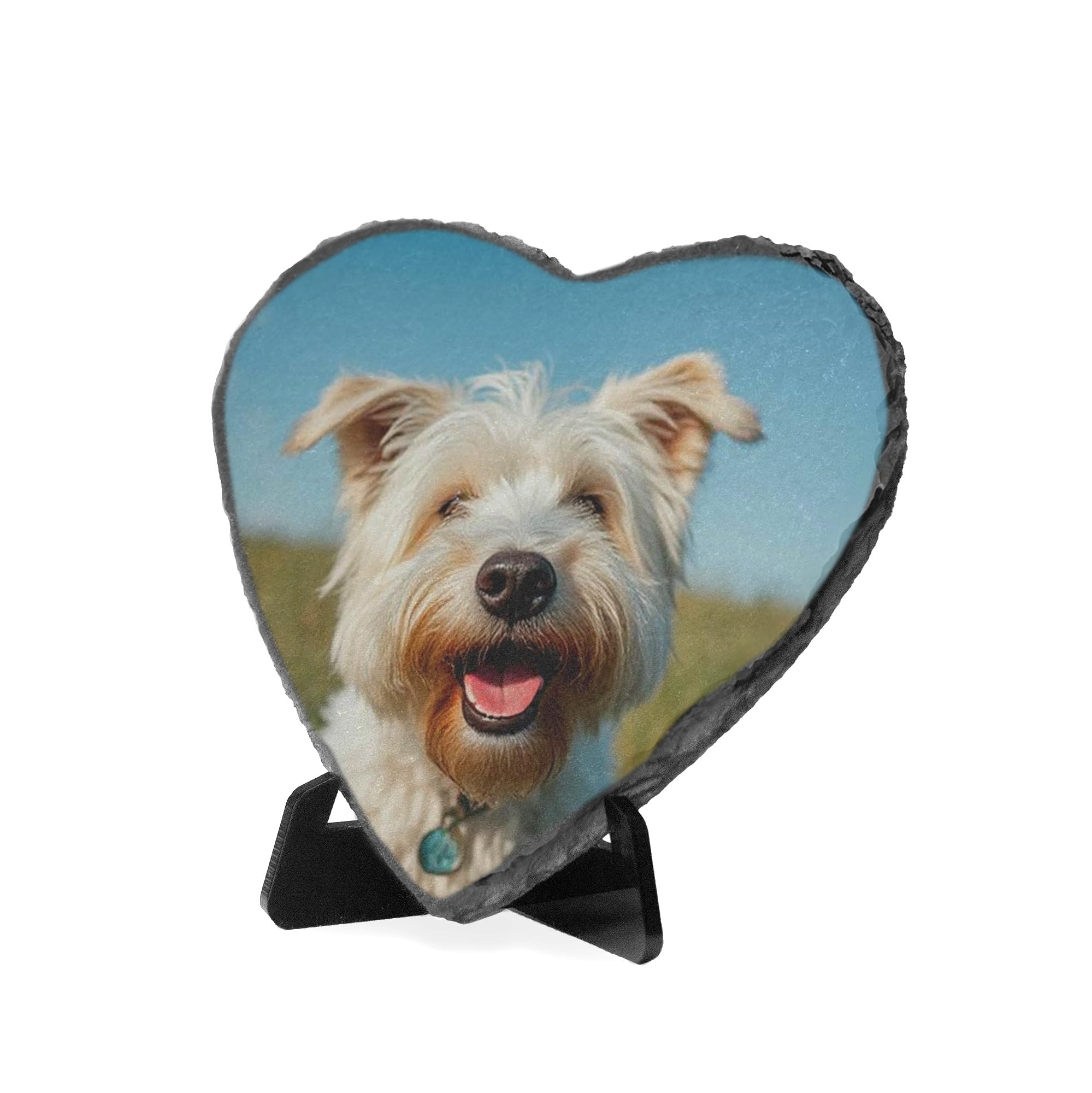 Personalised Heart Photo Slate Plaque 10cm x 10cm Image on Natural Rock with Display Stand - Heart-Shaped Keepsake Gift for Wedding, Memorial, Anniversary Birthday Valentines Gift