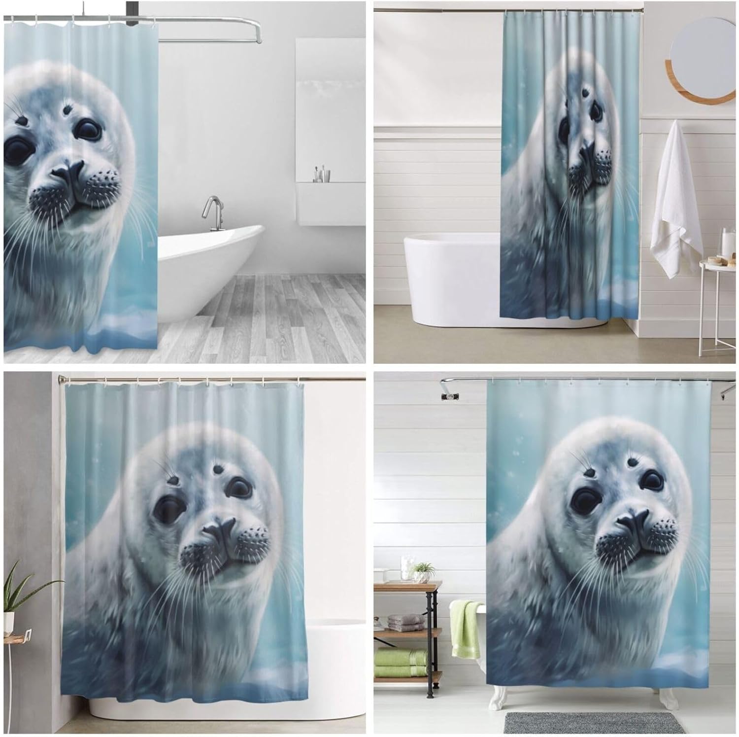 KHiry Shower Curtain with 12 Hooks Waterproof Shower Curtains for Bathroom Harp Seal Wallpaper Soft Heavy Bathroom Curtain Shower Liner for Bathroom Decor Bathtub Bath 60 x 72In