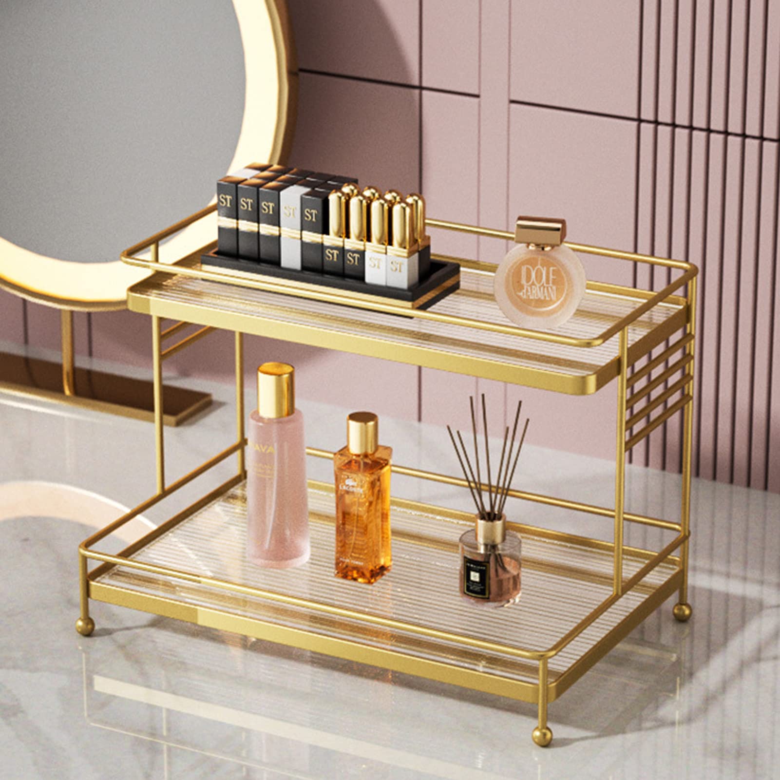 U-HOOME Makeup Organizer,Bathroom Organizer Shelf Countertop,Cosmetic Display Organizer Storage Shelf for Bathroom, Kitchen,Living Room,Bedroom,Dressing Table Vanity Organizer (2-tier)