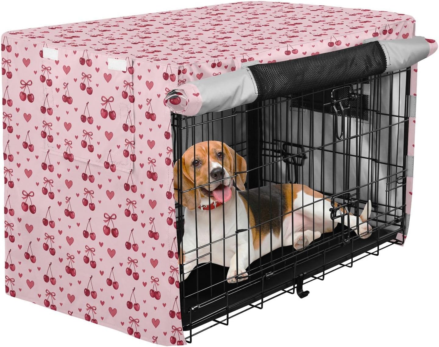 Cute Cherries Bowties Dog Crate Cover Puppy Kennel Covers with Roller Shades 48 Inch