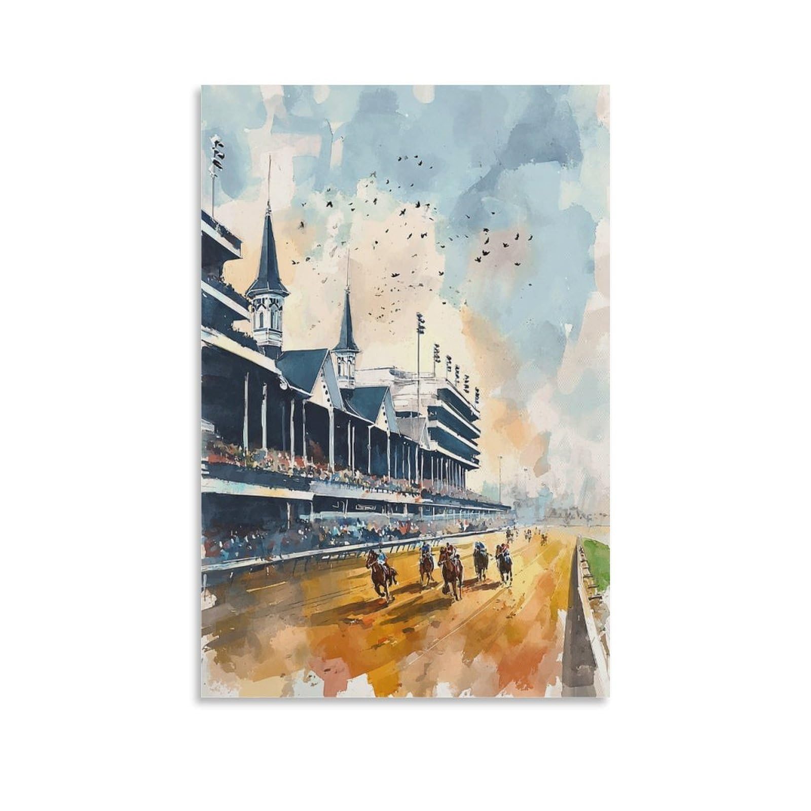 XWYMXZ Churchill Downs Watercolor Kentucky Horse Racing Poster 20x30inch(50x75cm) Vintage Watercolor Canvas Art