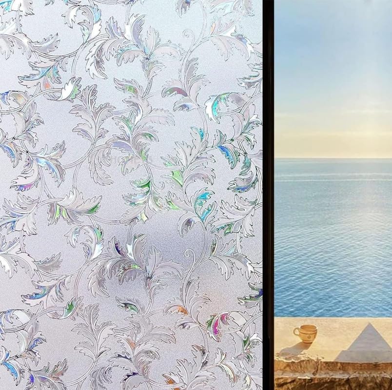 Image of Window Glass Film for Privacy, Self Adhesive Window Sticker, Sticker Frosted Glass Film for Windows, bathrooms, Office Cabins, Living Rooms - Flower Design | 12 X 48 Inchs