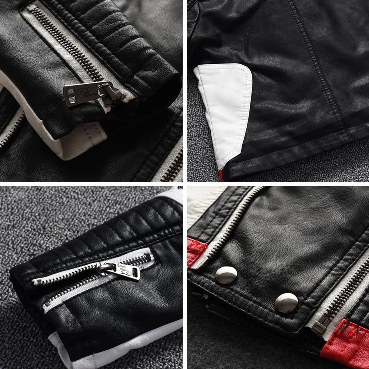 linboo Jungen Bikerjacke aus Kunstleder Lederjacke Kinder Kragen Motorrad Lederimitat Jacke Mäntel für Frühjahr & Herbst