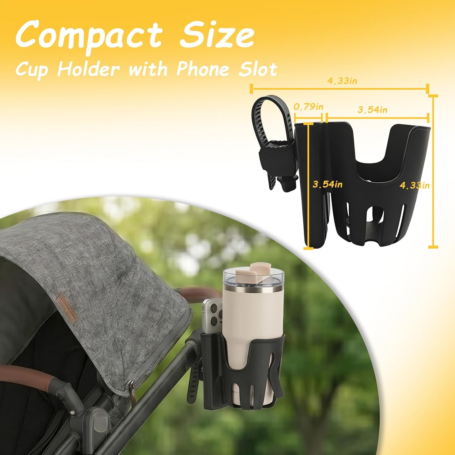 Cup Holder Compatible with UPPAbaby Vista V3 Cruz | 360 Degree Rotatable,Strap Cup Holder with Phone Slot Compatible with Accmor
