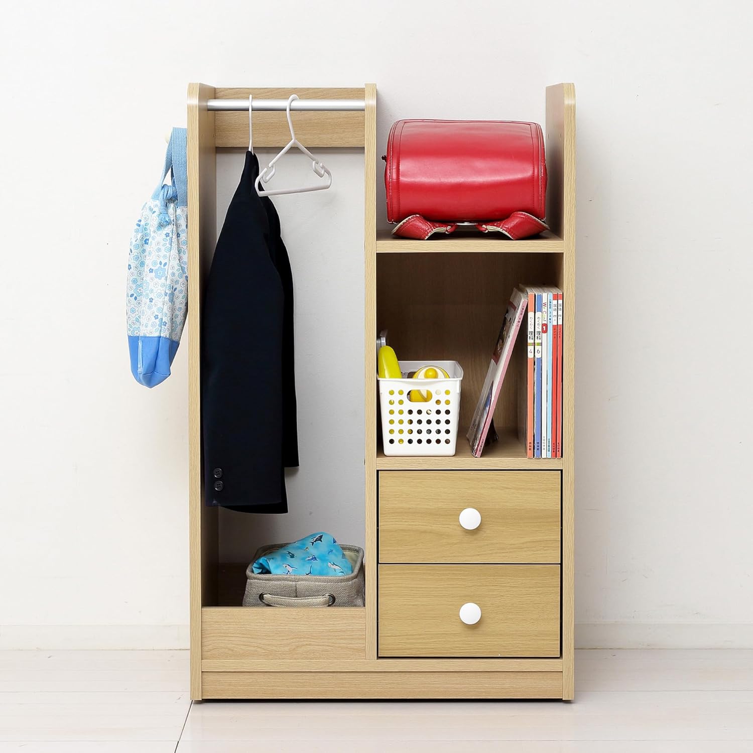 クロシオ Newランドセルハンガーラック キャスター付 ナチュラル 幅60&times;奥行39.5&times;高さ97cm 組立品 ランドセル・教科書・