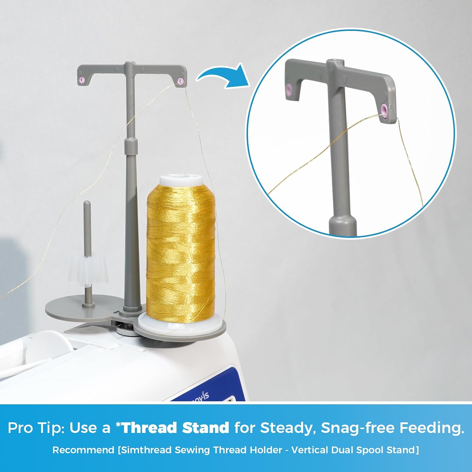 Simthread 2700 Yards Metallic Embroidery Machine Thread - Gold MS-002, 40wt High-Sheen King Spool, Smooth Running & Break Resistant for Commercial & Home Embroidery Machines