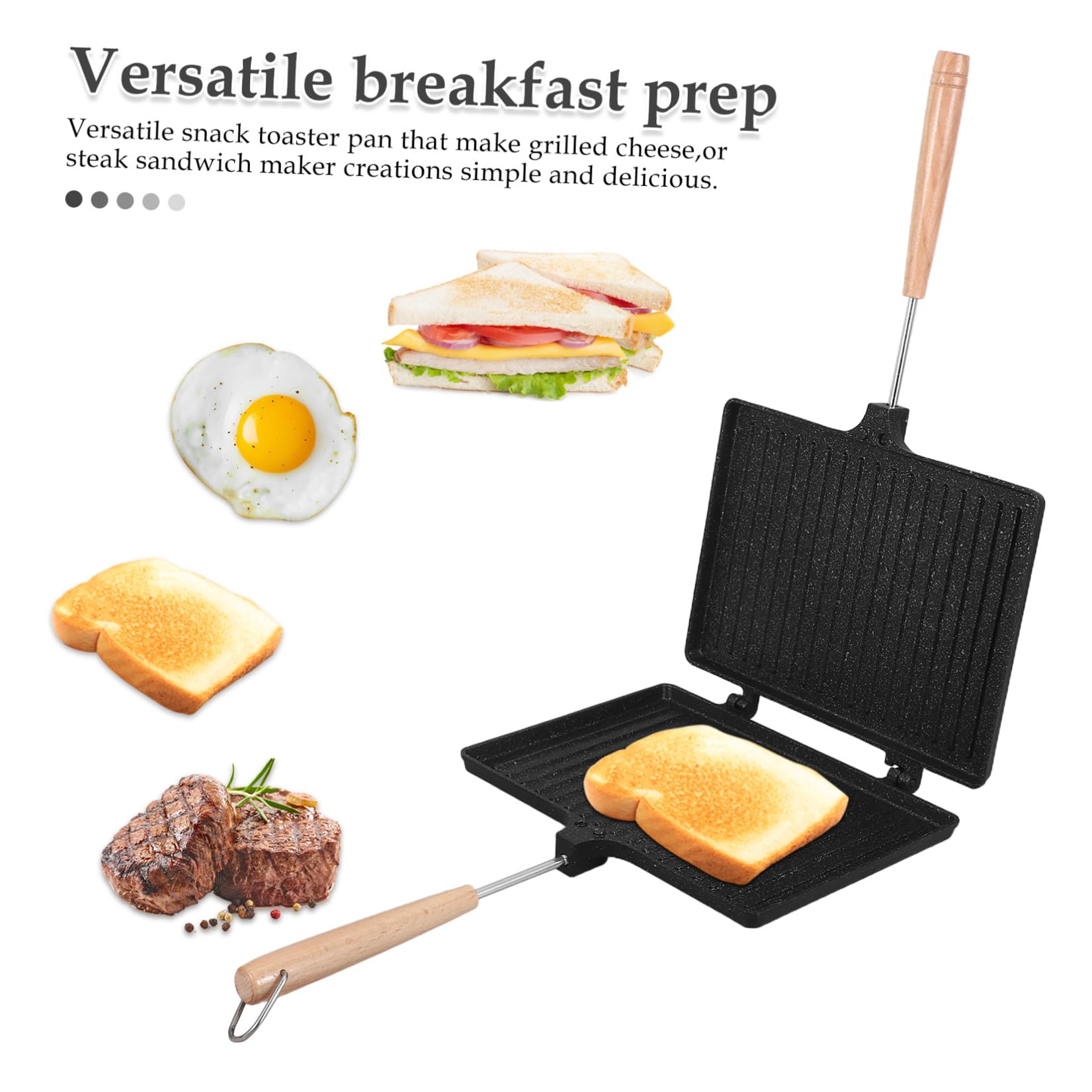Sandwichera Plegable de Doble Cara Superficie Antiadherente y Aleación de Aluminio Ligera para Desayuno y Camping en Color Negro