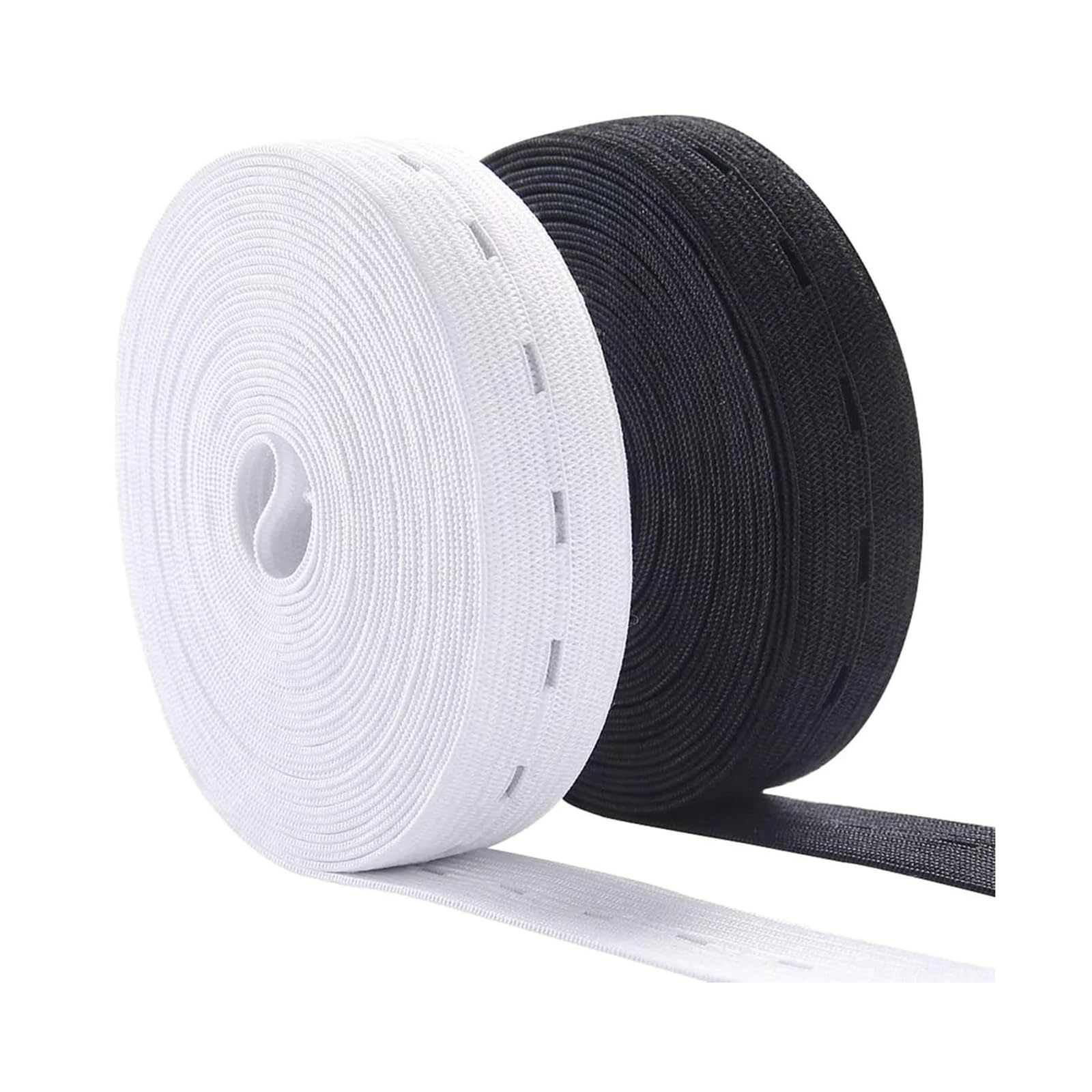 Bandas elásticas Banda elástica Ancha y Plana Cinta elástica de Nailon de 5 Metros (15/20/25 mm), Color Blanco y Negro, con Ojal, for Costura DIY, Color Negro, 25 mm(White,15mm)