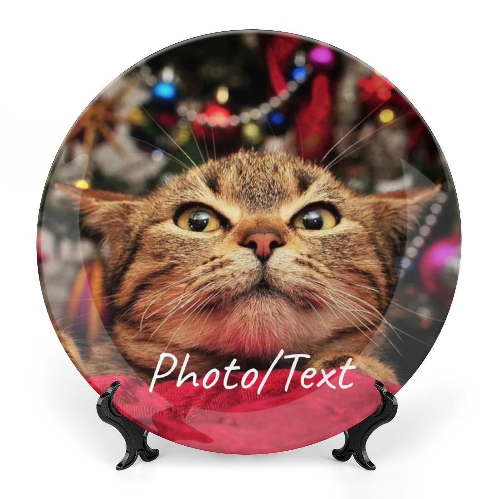 EXYLANOR Custom Display Dish with Photo Personalized Decorative Plates with Name Logo Pictures Customize Ceramic Dish for Birthday Christmas Memorial Gift, 10 Inch