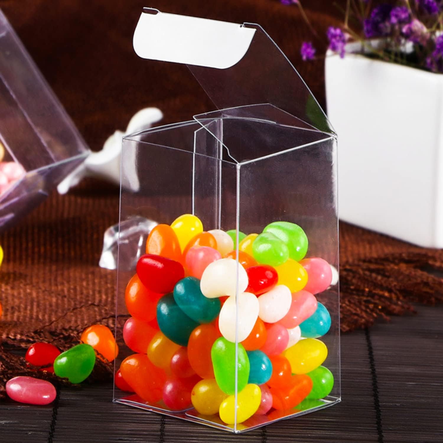 Rocutus Clear Candy Gift Box,15 Pack Empty Clear PVC Plastic Boxes Gift Boxes for Party Favors, Wedding, Birthday Presents, Candy, Cupcakes, Jewelry,Christmas Gift Packing(4.7 x 4.7 x 7.8 Inch) - Image 3