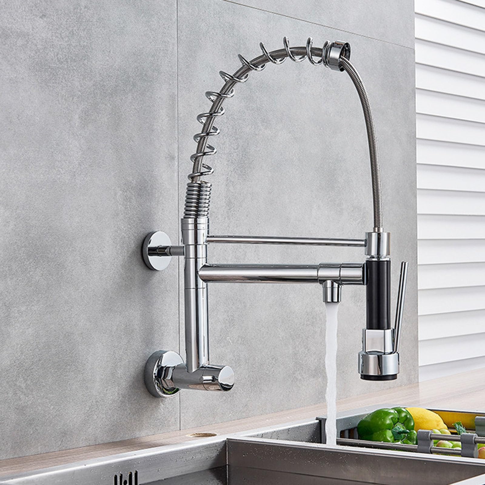 Grifo Fregadero Extensible Monomando Cromado Grifo de Agua Fría de Pared de Muelle,cromado