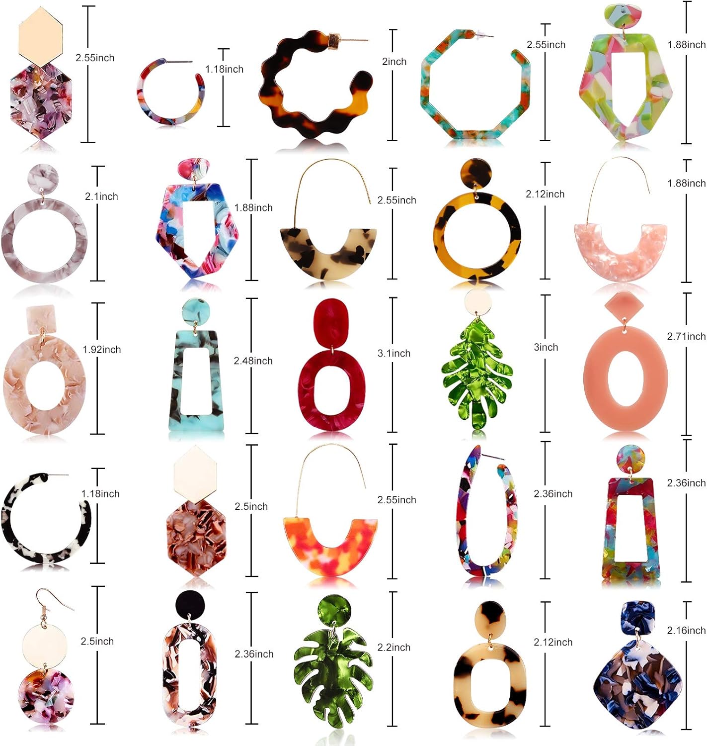 FIFATA 25 Pairs Acrylic Resin Statement Earrings Set for Women Mottled Hoop Fashion Drop Dangle Jewelry Hypoallergenic for Sensitive Ears - Image 4