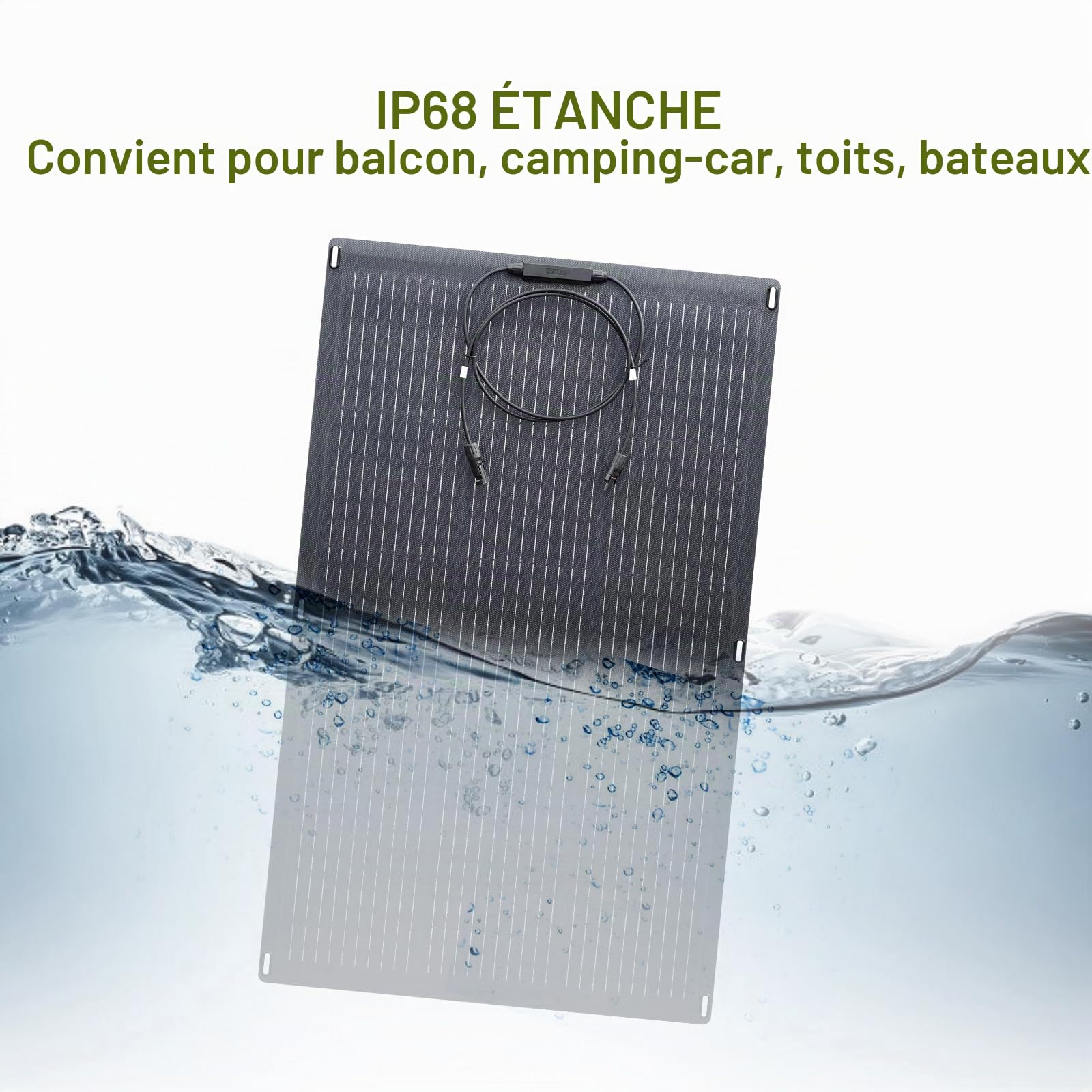 ALLPOWERS SF100 Panneau Solaire Flexible 100W avec étanchéité IP68, module solaire photovoltaïque ETFE, 24V/12V, panneau solaire mono semi-flexible hors réseau pour toit camping-car bateau cabine van