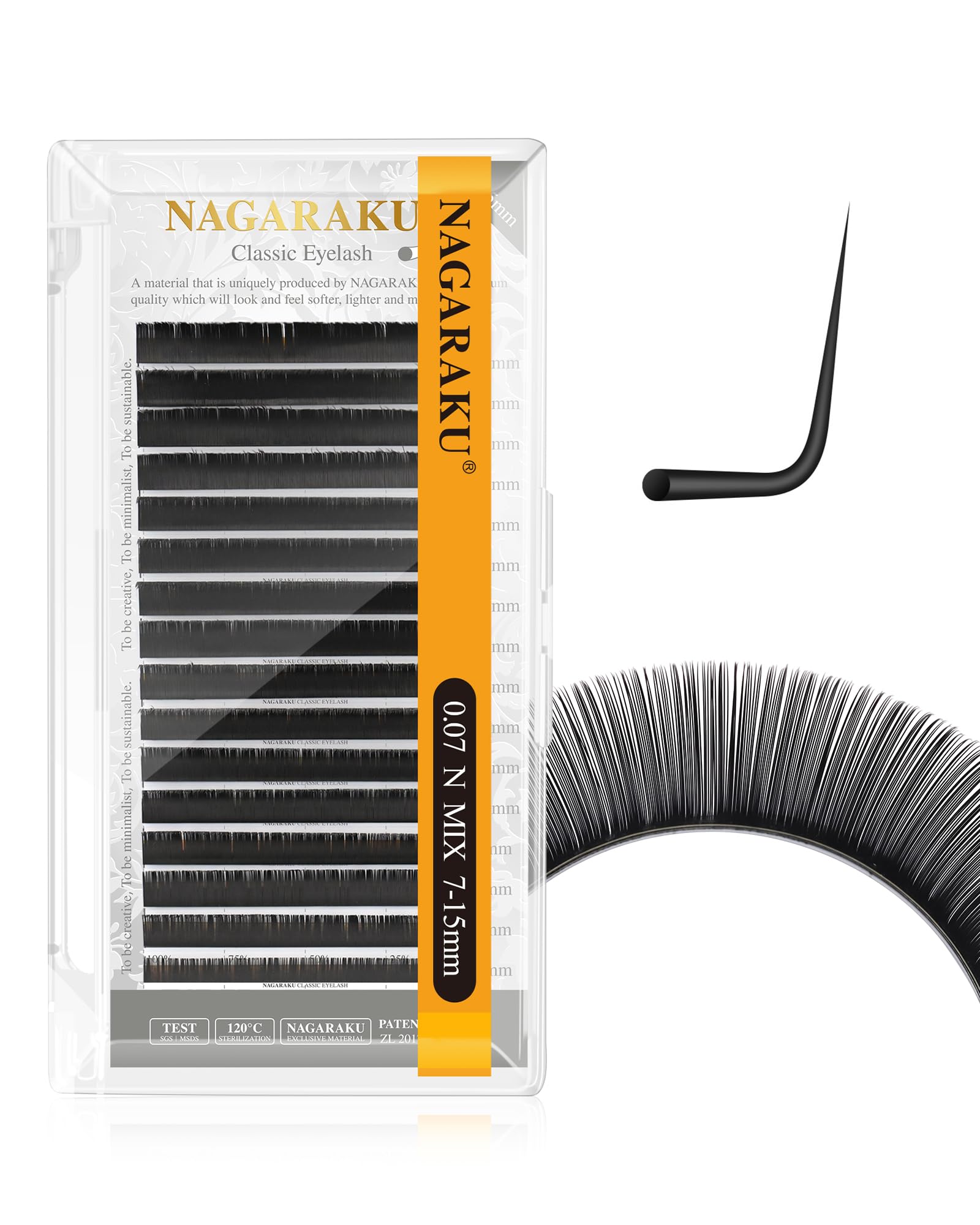NAGARAKU Eyelash Extensions Individual Lashes 0.07 N (M) curl 7-15mm Mix Faux Mink Classic Volume 16 rows Soft Natural