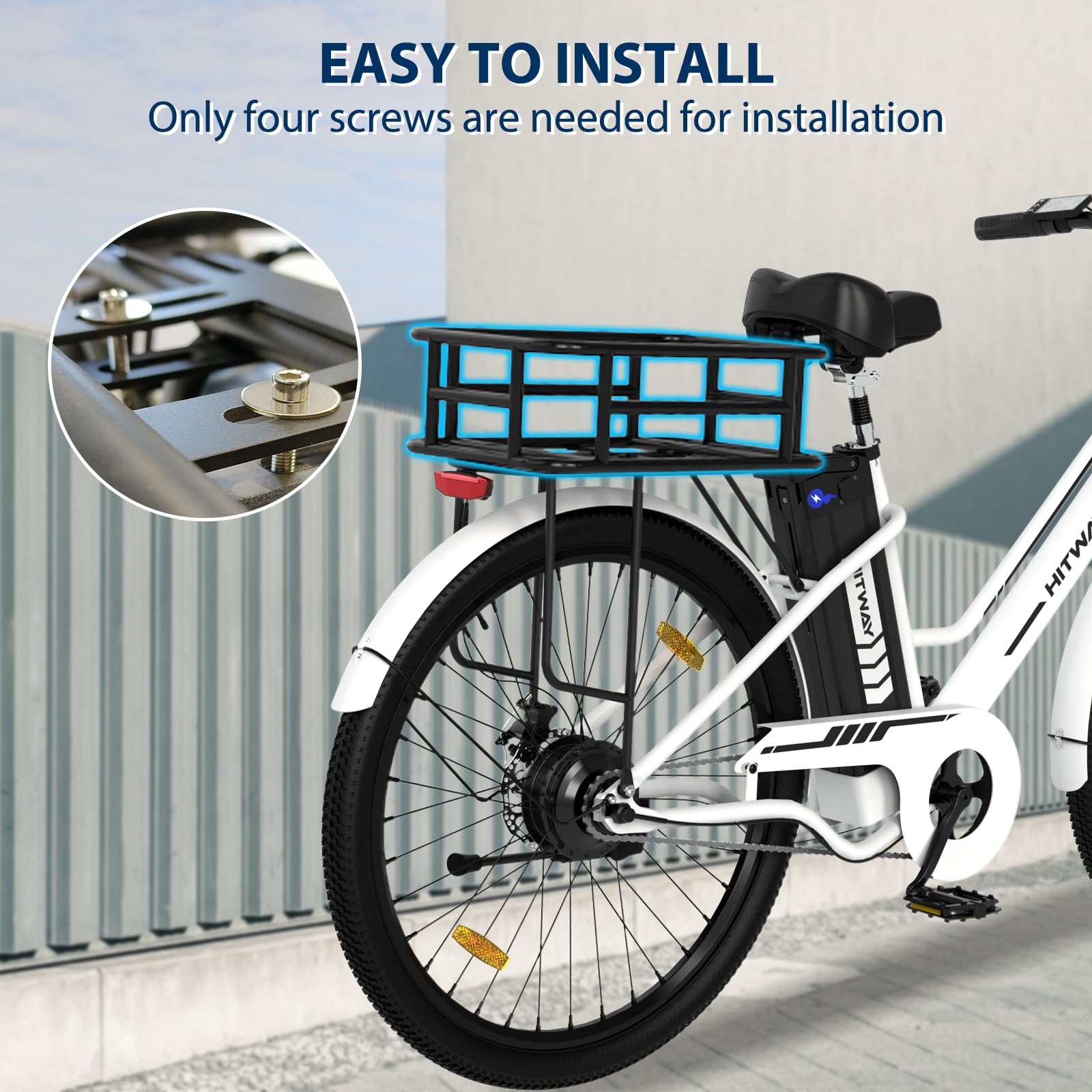 HITWAY Cesta Bicicleta Metálica Portaequipajes Resistente Intemperie Negro