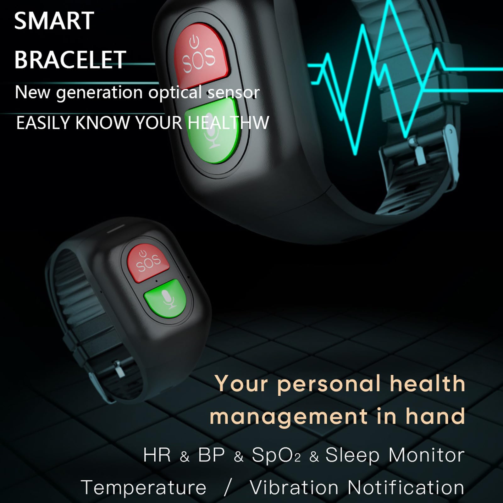 Senioren Notruf Armband mit Sturzsensor Notrufarmband fur Senioren mit GPS, Mit SOS-Notruftaste, GPS Tracker Smartwatch, Elektronischem Zaun, Schrittzähler