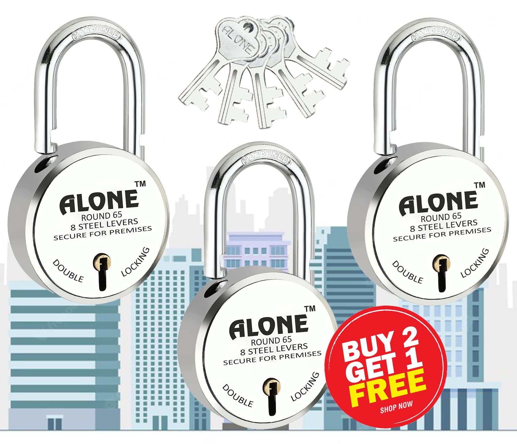 Alone Padlocks Small Size 50mm 6 Keys Lock | Hard Shackle Double Locking | Lock and Keys for Home Door Gate Shop Shutter Office, Chrome Finish Rust Resistance | Made in India (Pack of 01) — Amazon image 19