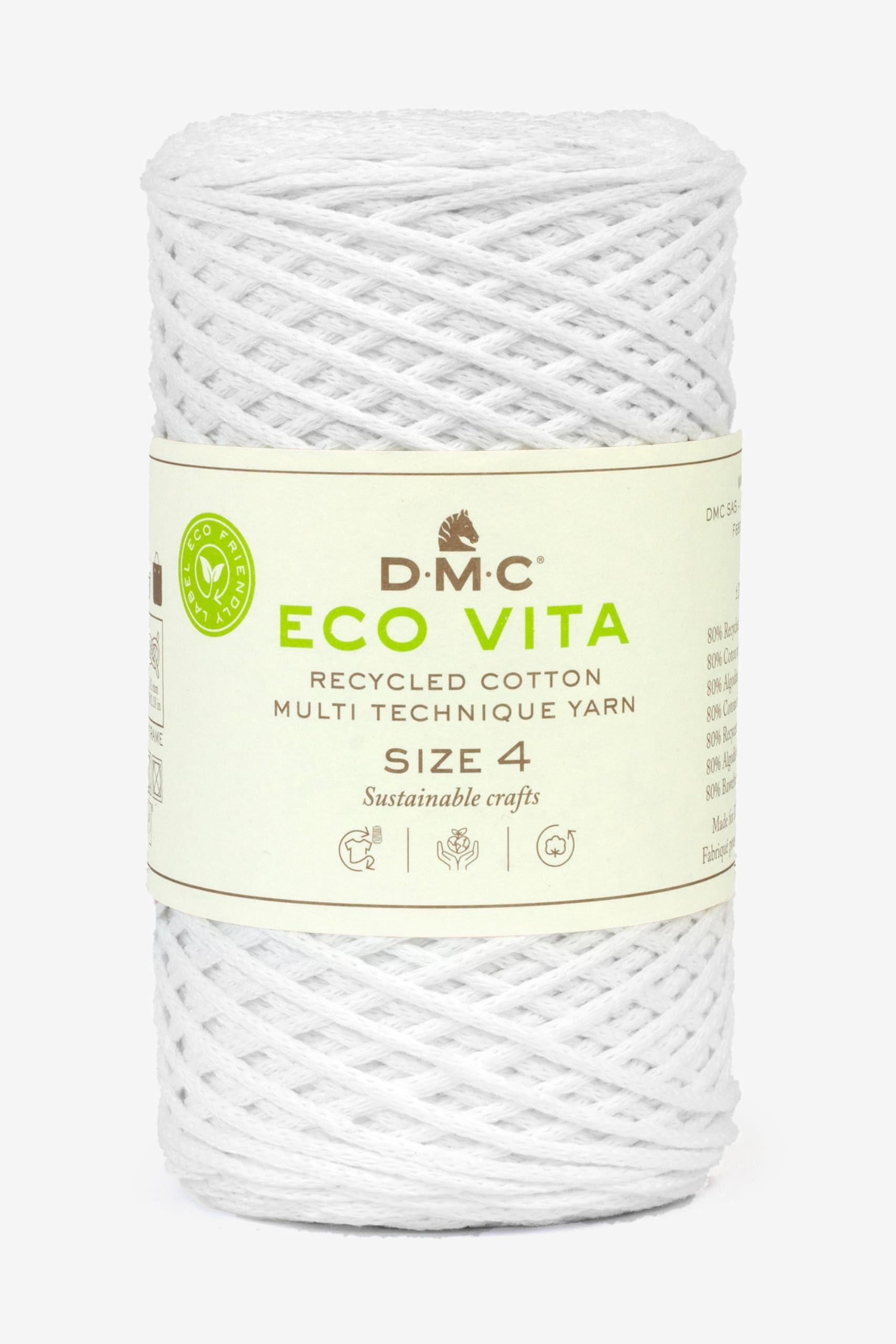 DMC Eco Vita 4, White Crochet Knitting Macrame Yarn, 250g