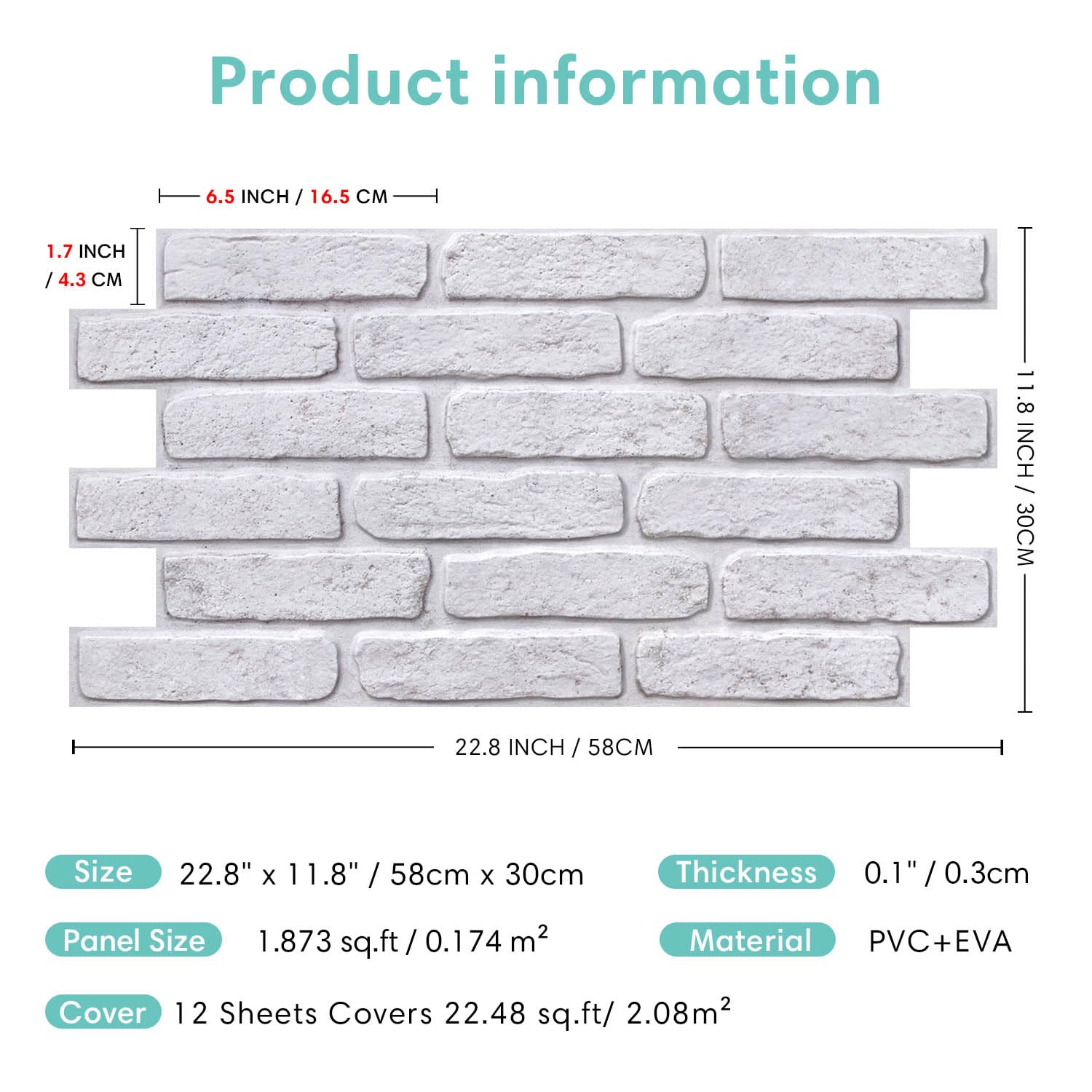 Commomy 12 Pièces Panneaux muraux 3D Autocollants, 3 MM D'épaisseur, Aspect Brique Pierre, 58 x 30 cm, Revêtement Mural PVC pour Salon, Cuisine, Chambre à Coucher, Intérieur