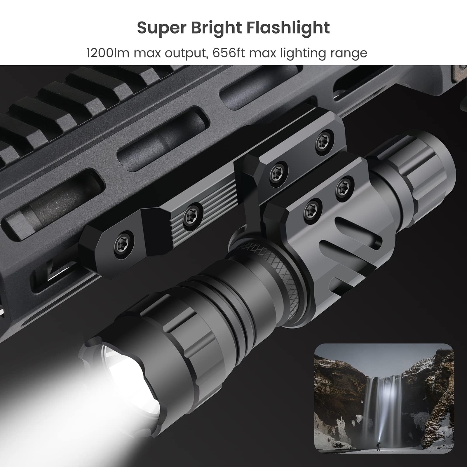Feyachi FL14 LED Torches 1200 Lumen Matte Black Tactical Flashlight Torch with Flashlight Mount and Pressure Switch Included - Image 4