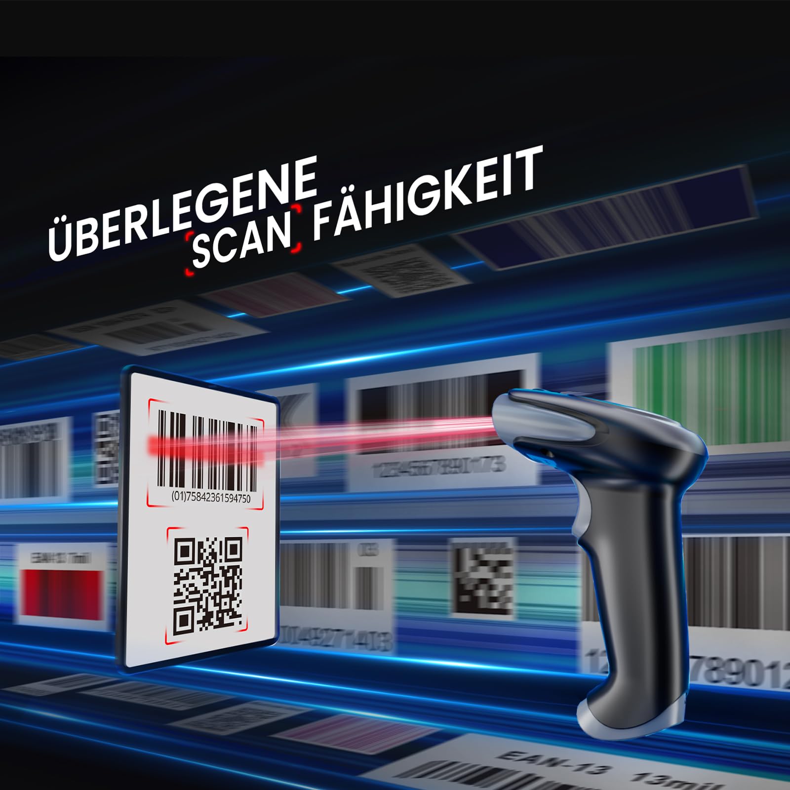 Eyoyo Bluetooth Barcode Scanner 1D/2D 3-in-1 2.4G kabellos USB Kabel 2500mAh Handheld
