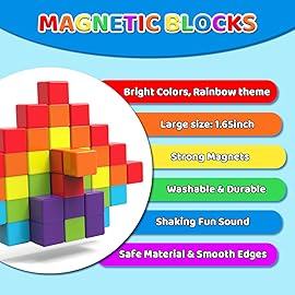 Magnetic Building Blocks, 1.65 inch Large Magnetic Stacking Cubes for Toddlers, Sensory & Montessori Toys for Boys & Girls 1 2 3 Years Old (24 PCS)