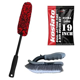 Car Wheel Brush & Tire Brush Kit – 19-Inch Extra Long Rim Cleaning Tool for Deep Wheel Cleaning, Stiff Bristles for Tires, Rubber Mats & Motorcycles, Flexible Handles for Car Detailing - Amazon product rated Grade B