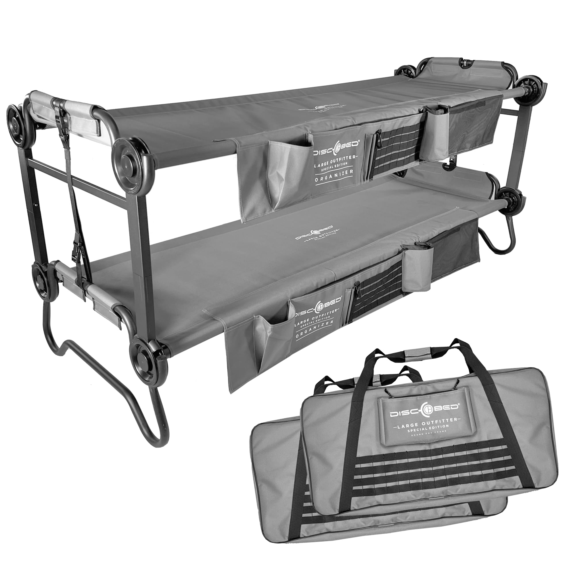 Disc-O-Bed Large Outfitter – Special Edition, with 2 Side Organizers, Grey