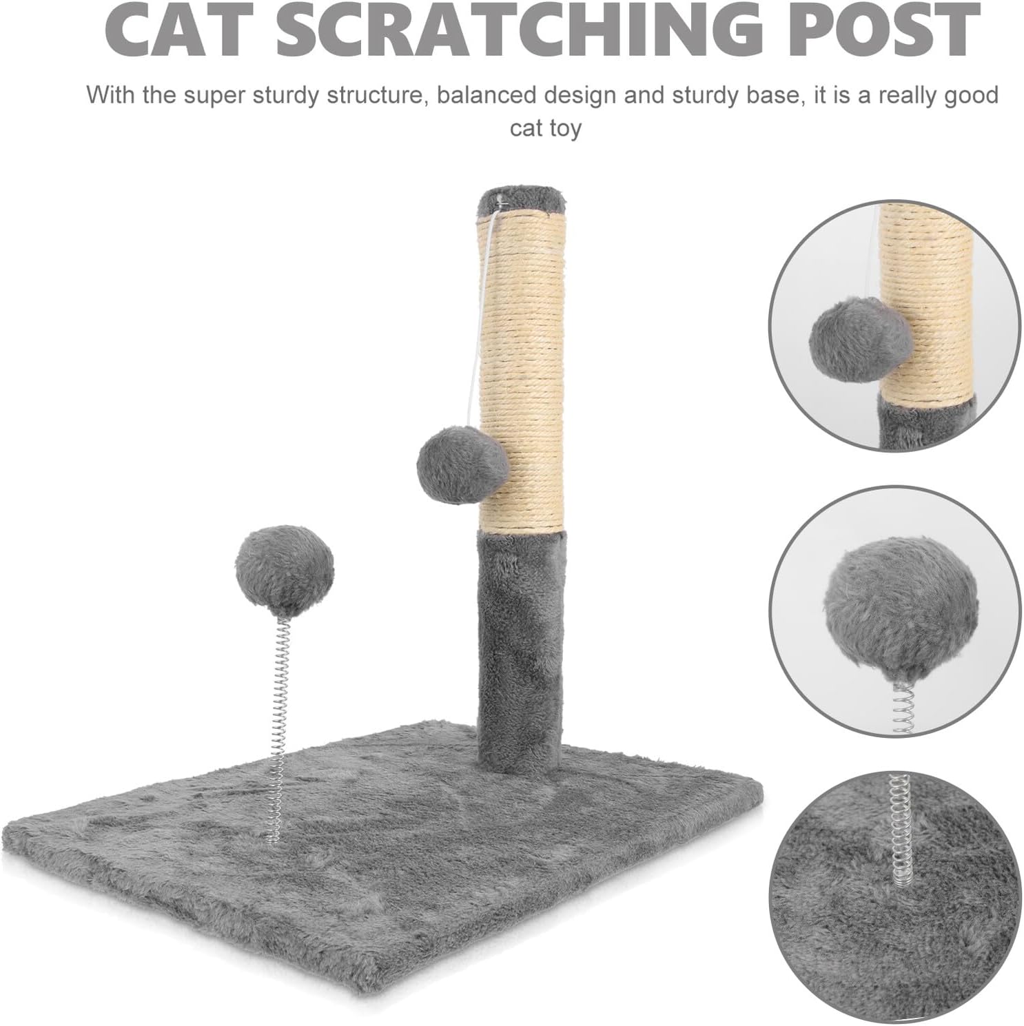 Large Vertical Cat Scratching Post with Sturdy Sisal Rope Gray Integrated Cat Tree Wear-Resistant Kitten Scratcher