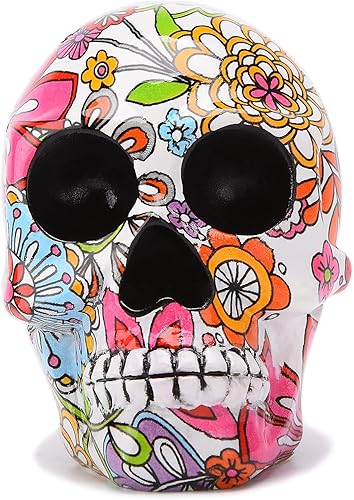 Resina colorida estatua de calavera graffiti arte de calavera de Halloween decoración gótica para sala de estar dormitorio estante de libros