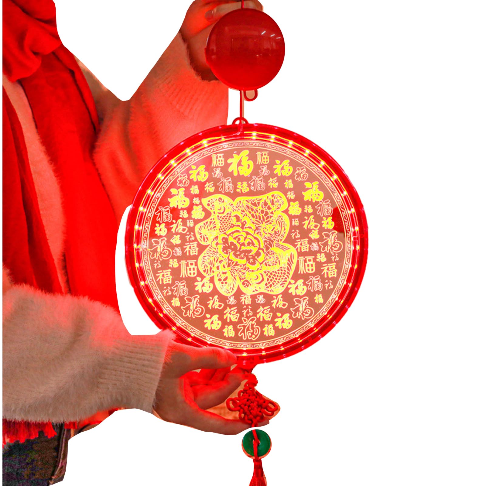 Tsophreniq Fu Character New Year Hanging Pendant with LED Light Chinese Knot Blessing Tassels Chinese Spring Festival Decoration Hanging Pendant