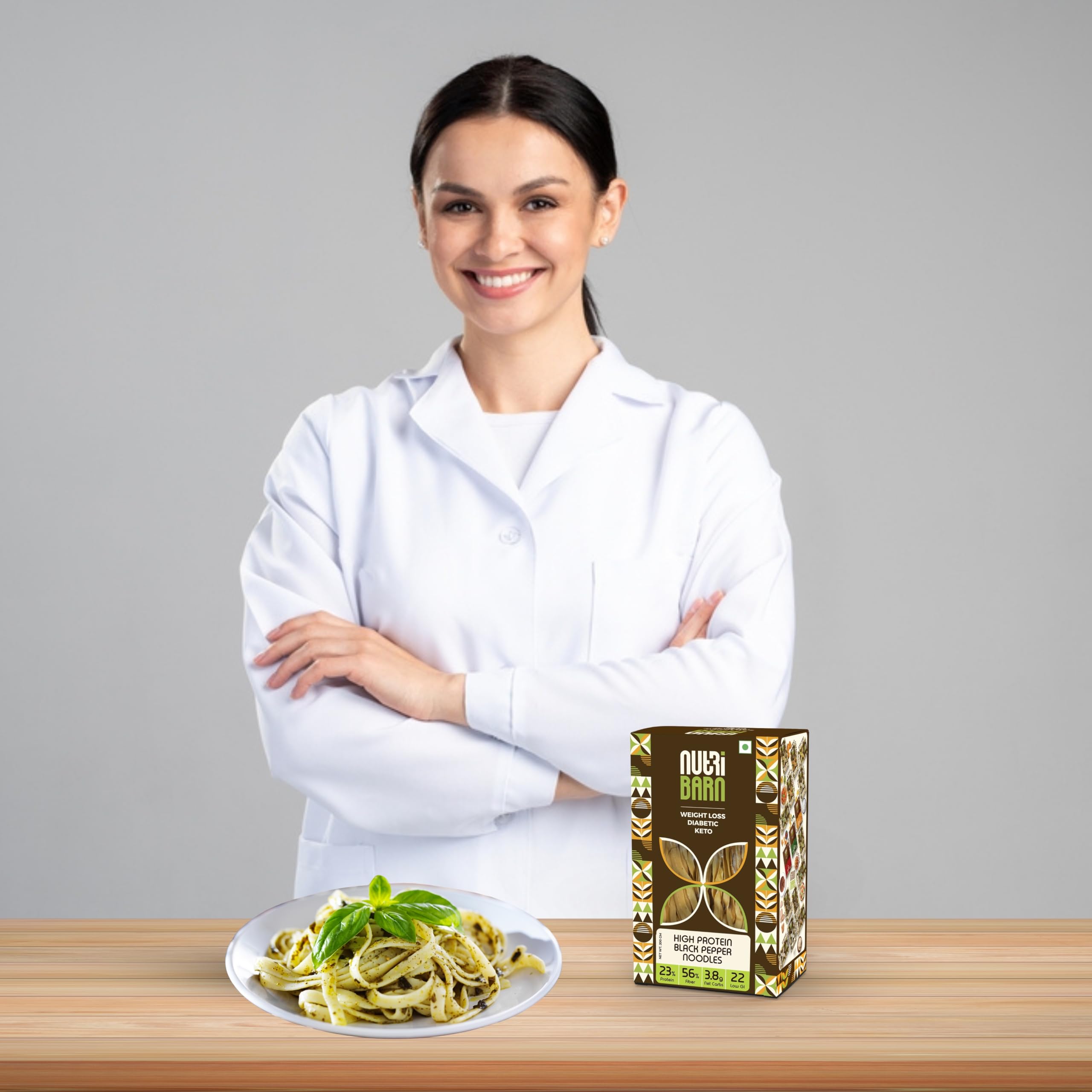 Nutribarn Keto Pepper Fettucine Pasta (Flat noodles), 200 Gms, 1 Pack, 3.5g Net Carb & 16g High Protein/Serv, Identical to Regular Pasta, Ultra Low Carb, Pre-Biotic High Fibre, Keto Diet, Weight Loss 4