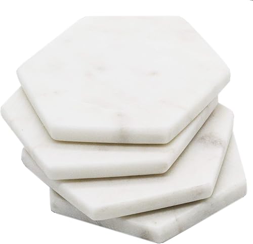 Posavasos de mármol hexagonal blanco juego de 4