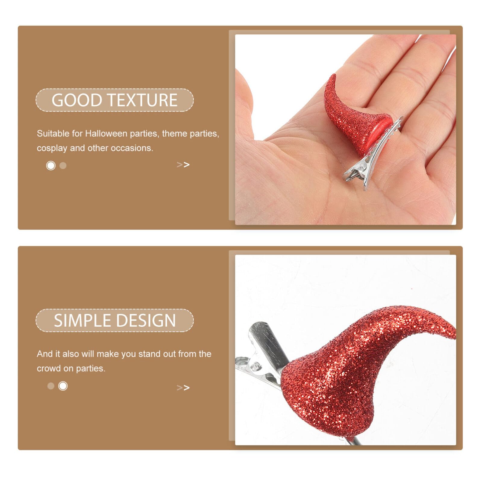 Healvian Glitter Devil Horn Hair Clips Halloween Hairpin Costume Accessory for Kids and Adults Party Cosplay - Image 3