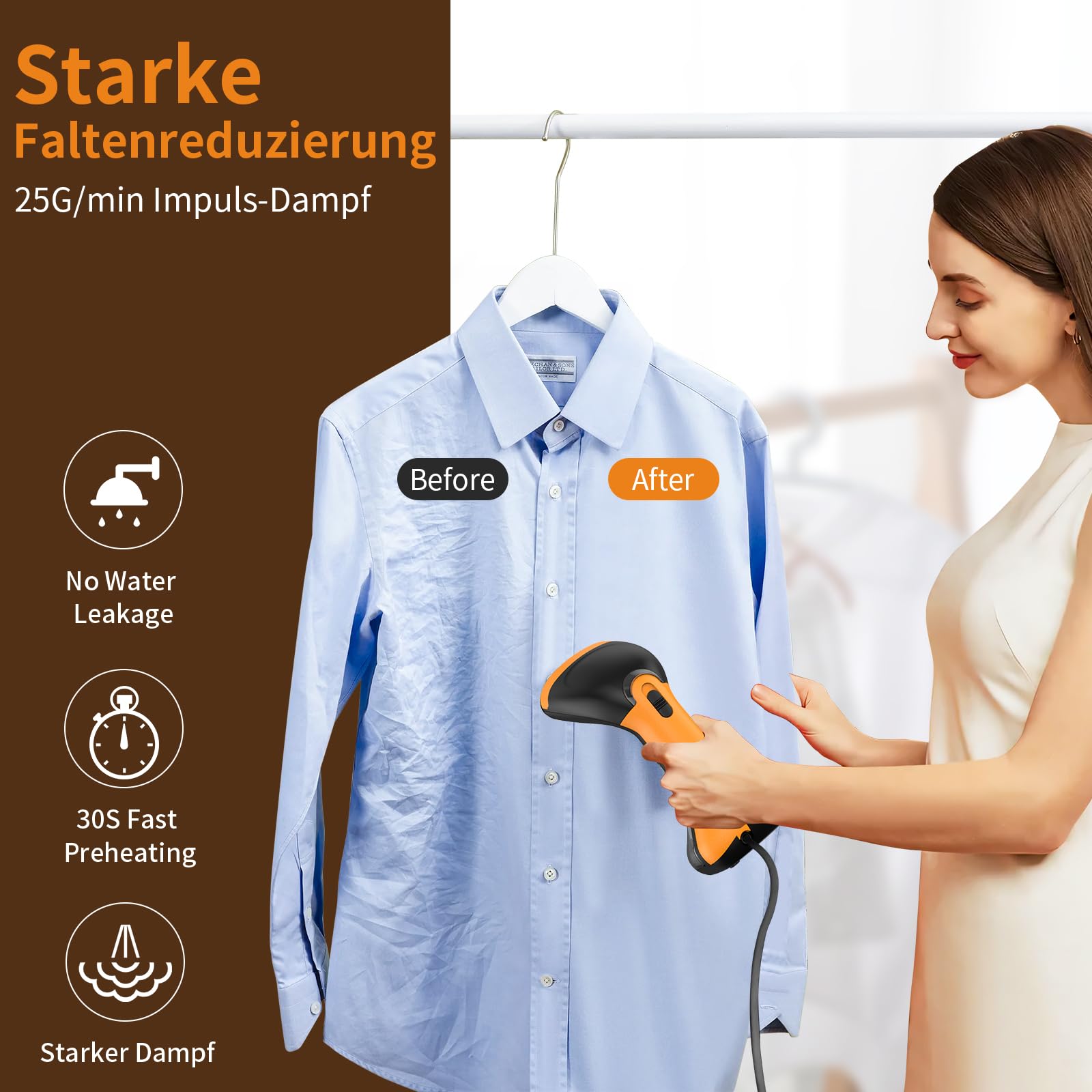 MAK Ferro da Stiro Verticale, Stiratrice Verticale a Vapore Portatile Riscaldamento Rapido 30s Ferro da Stiro da 1000W e Leggero per Famiglia Stira Camicie per Viaggi e Casa MS205
