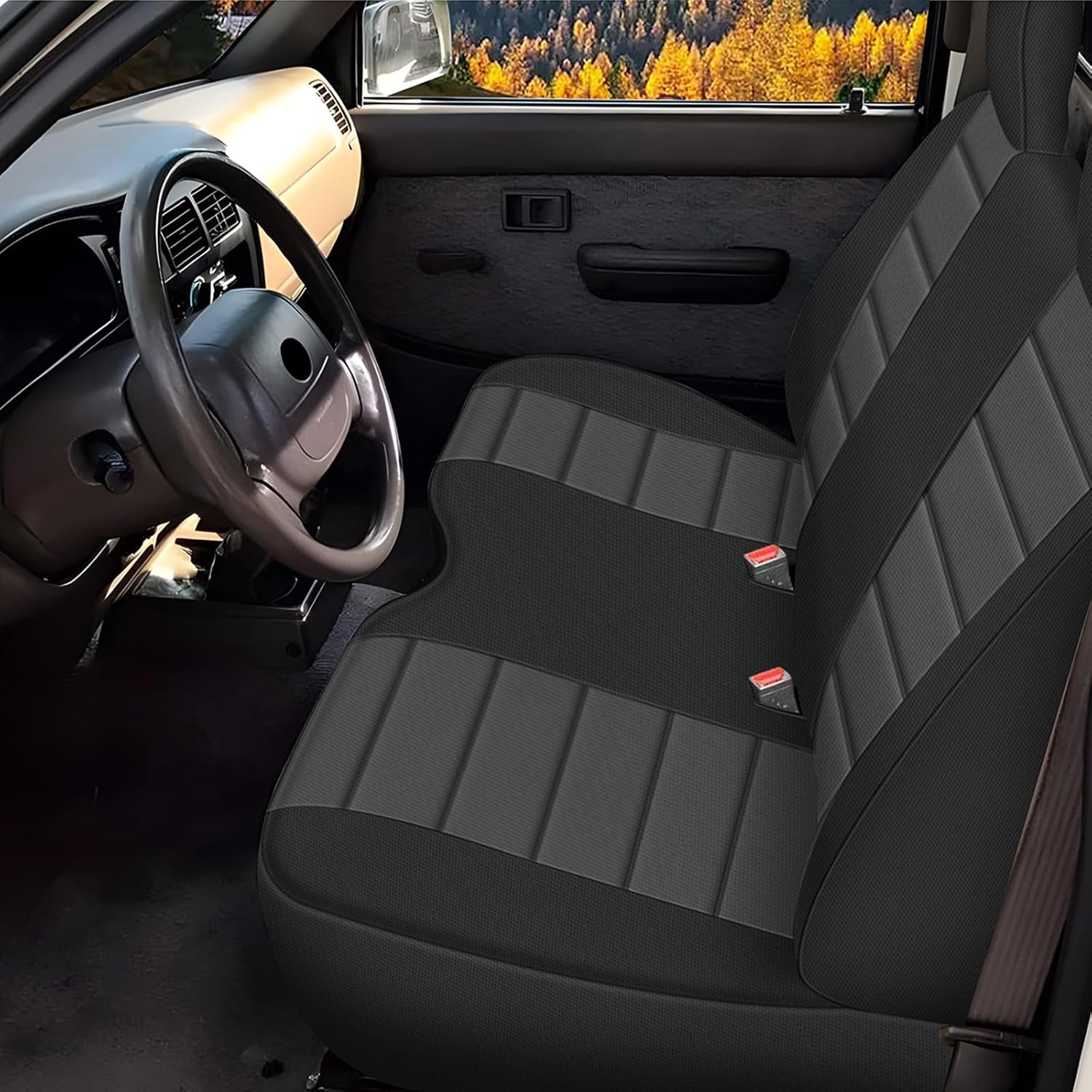 Truck Seat Cover Compatible with 1995-2004 Toyota Tacoma Front Bench Seat with Molded Headrest and Small Notched Cushion, Knitted Fabric